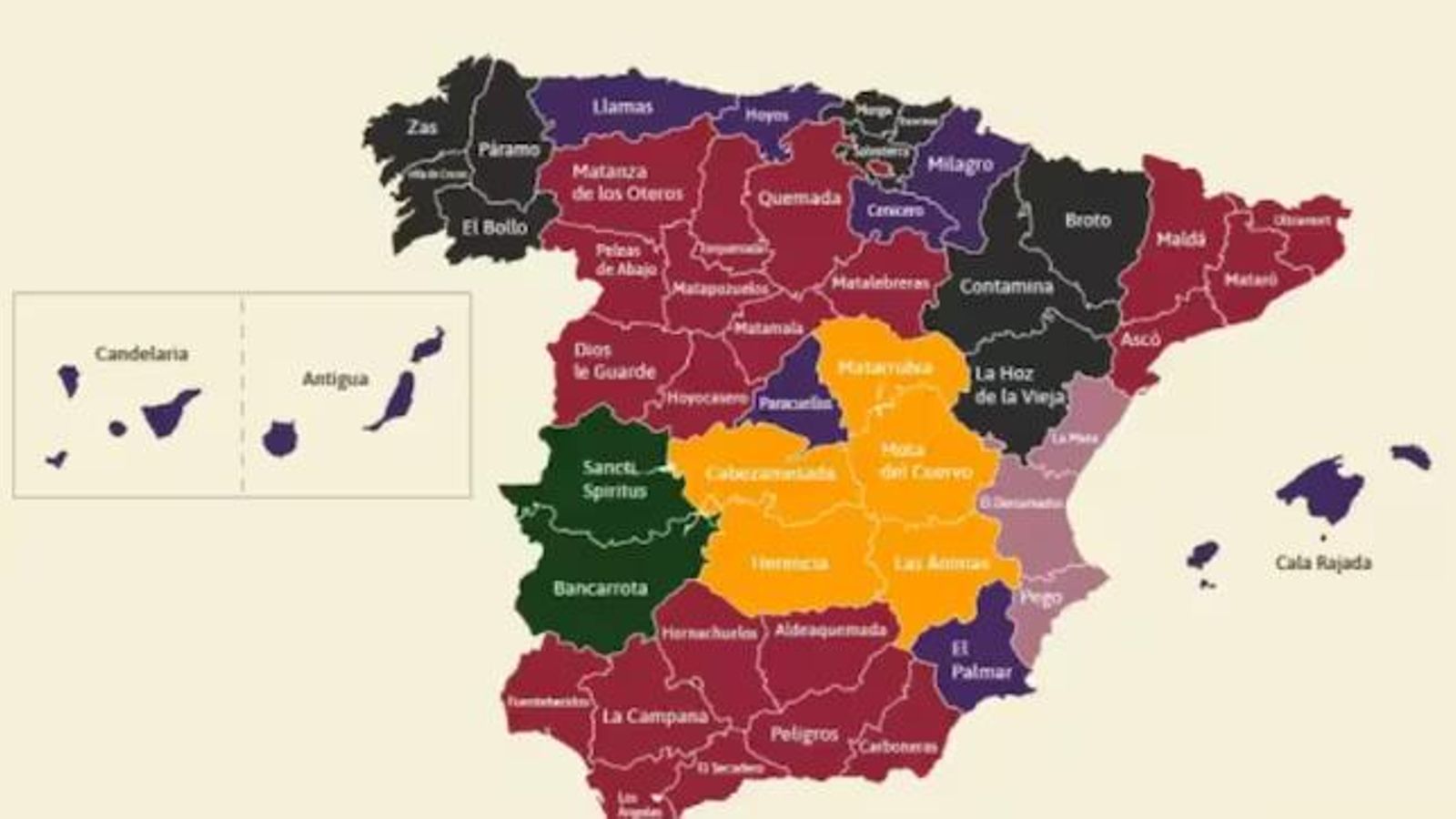 El mapa de España de los pueblos más terroríficos por Halloween según 'HolidayGuru'.