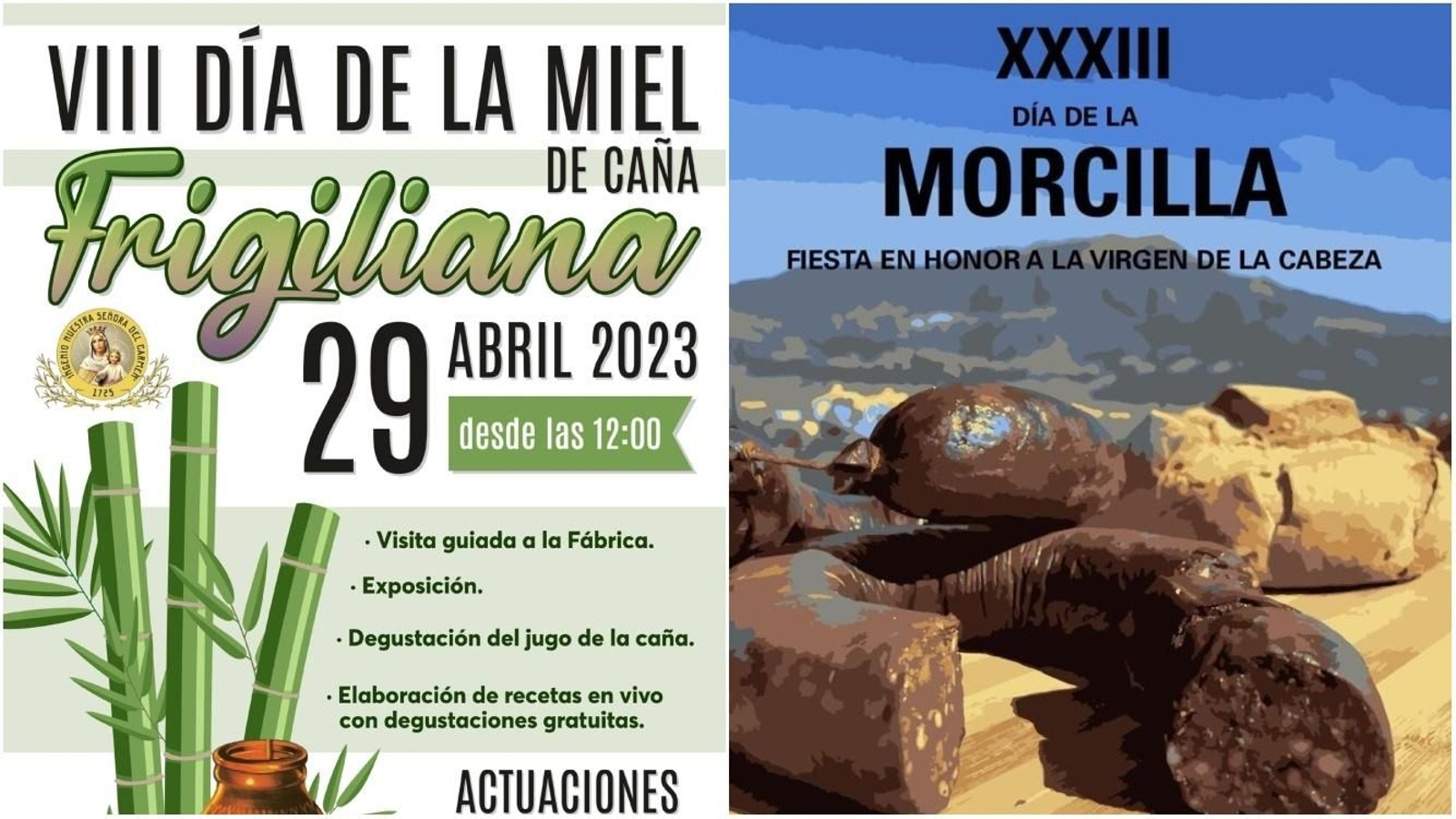 Carteles promocionales del Día de la Miel de Caña y de la Morcilla.