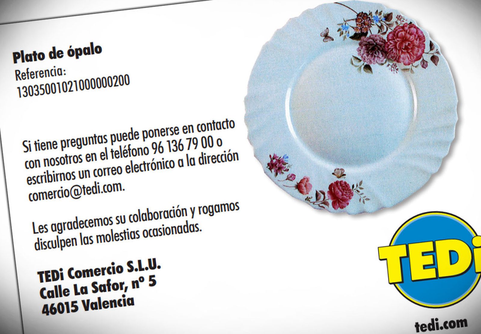 TEDi retira un plato de ópalo por su alto contenido en plomo