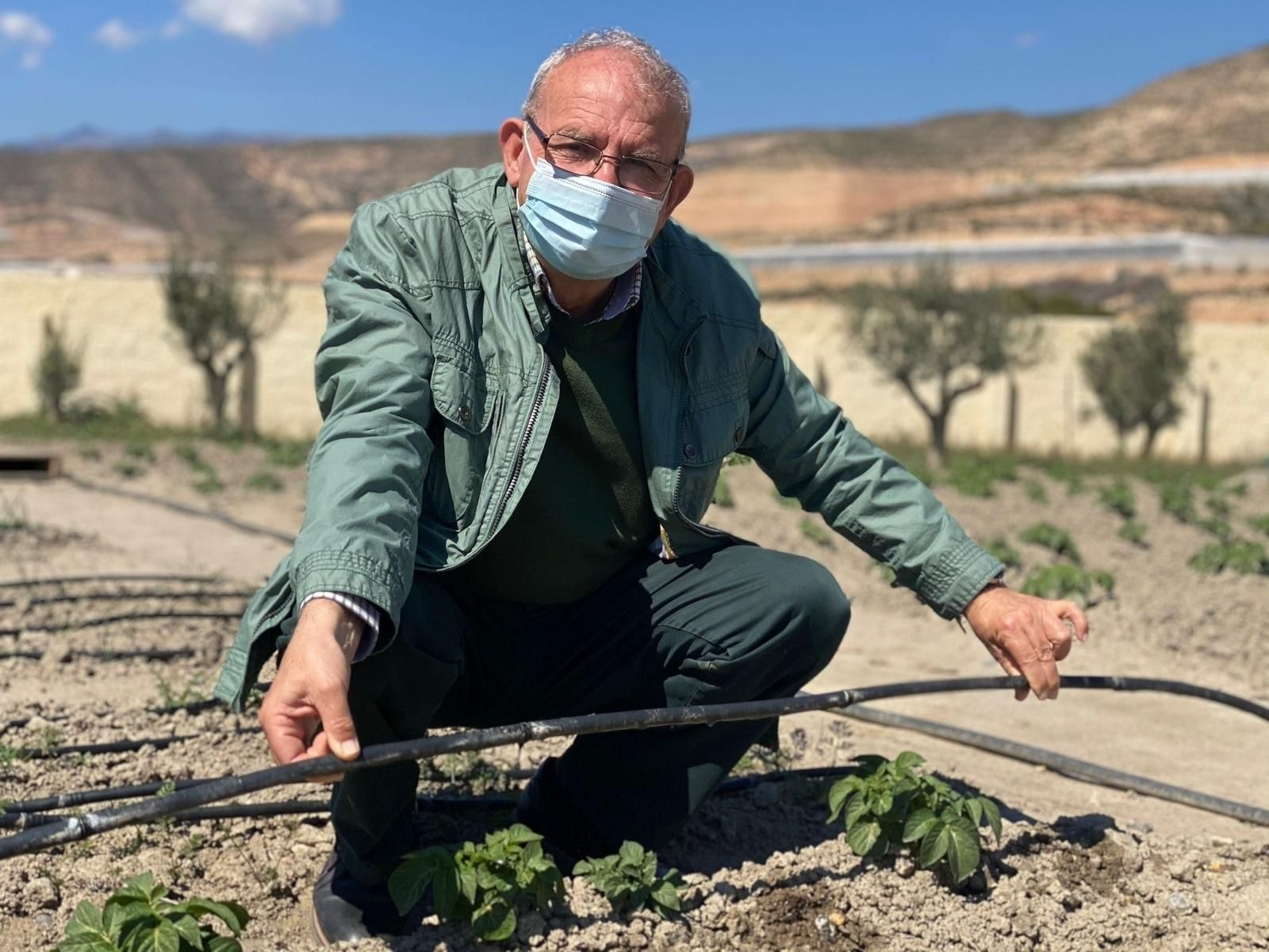 Antonio Bonilla, alcalde de Vícar, muestra una goma destinada al riego por goteo.