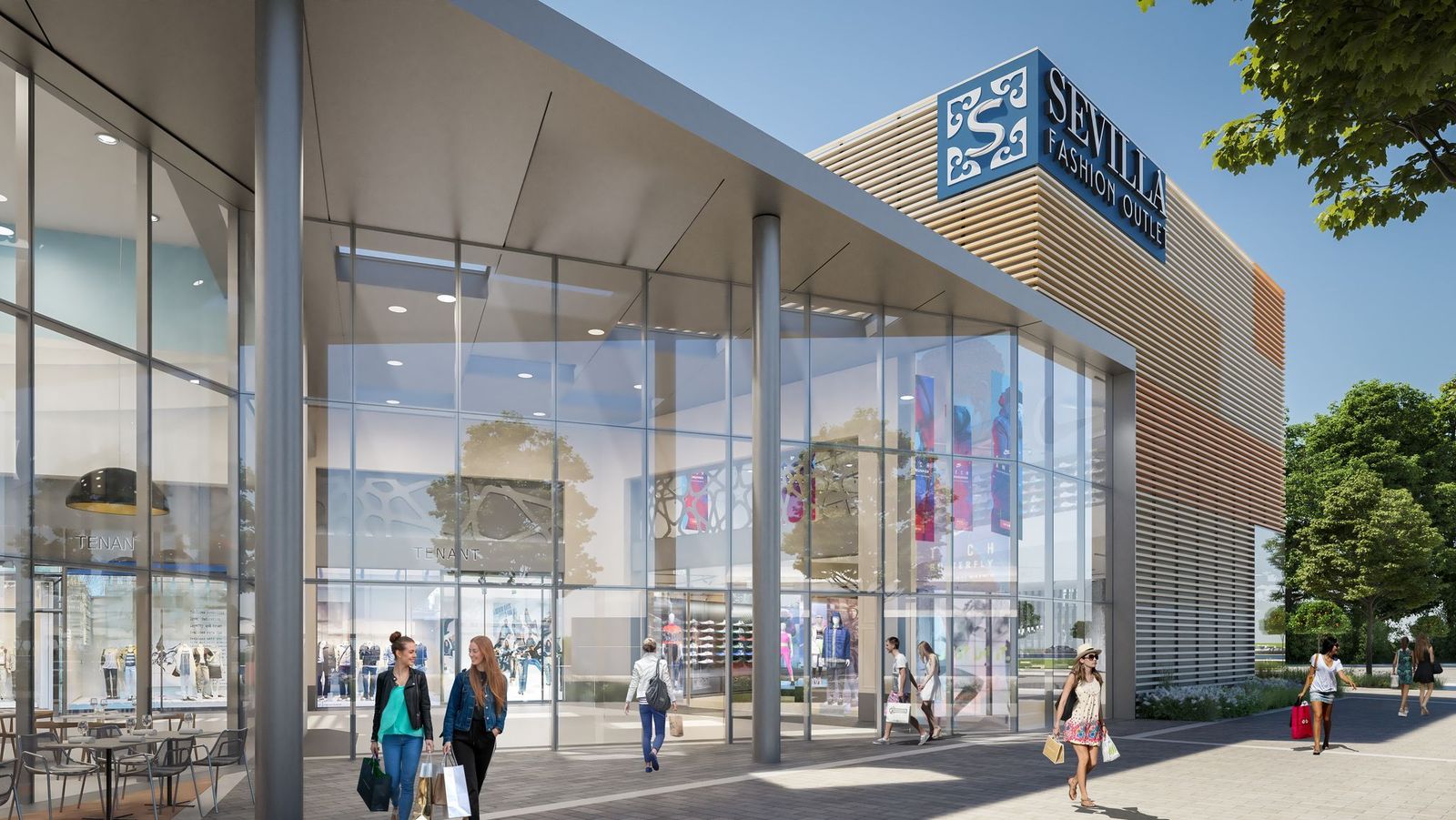 Recreación del nuevo aspecto que ofrecerá el exterior de Sevilla Fashion Outlet tras la reforma.