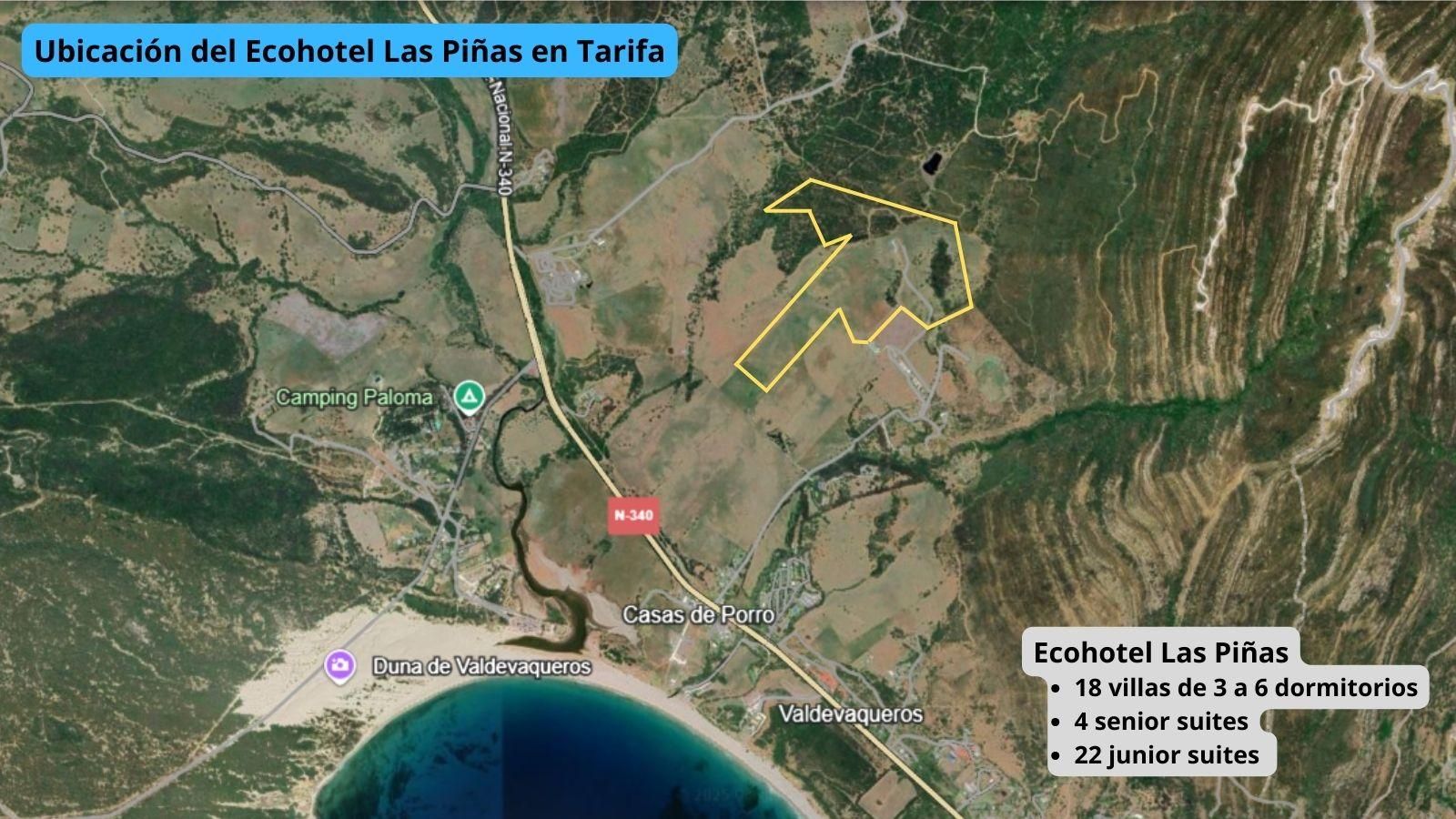 Ubicación del Ecohotel Las Piñas en Tarifa.