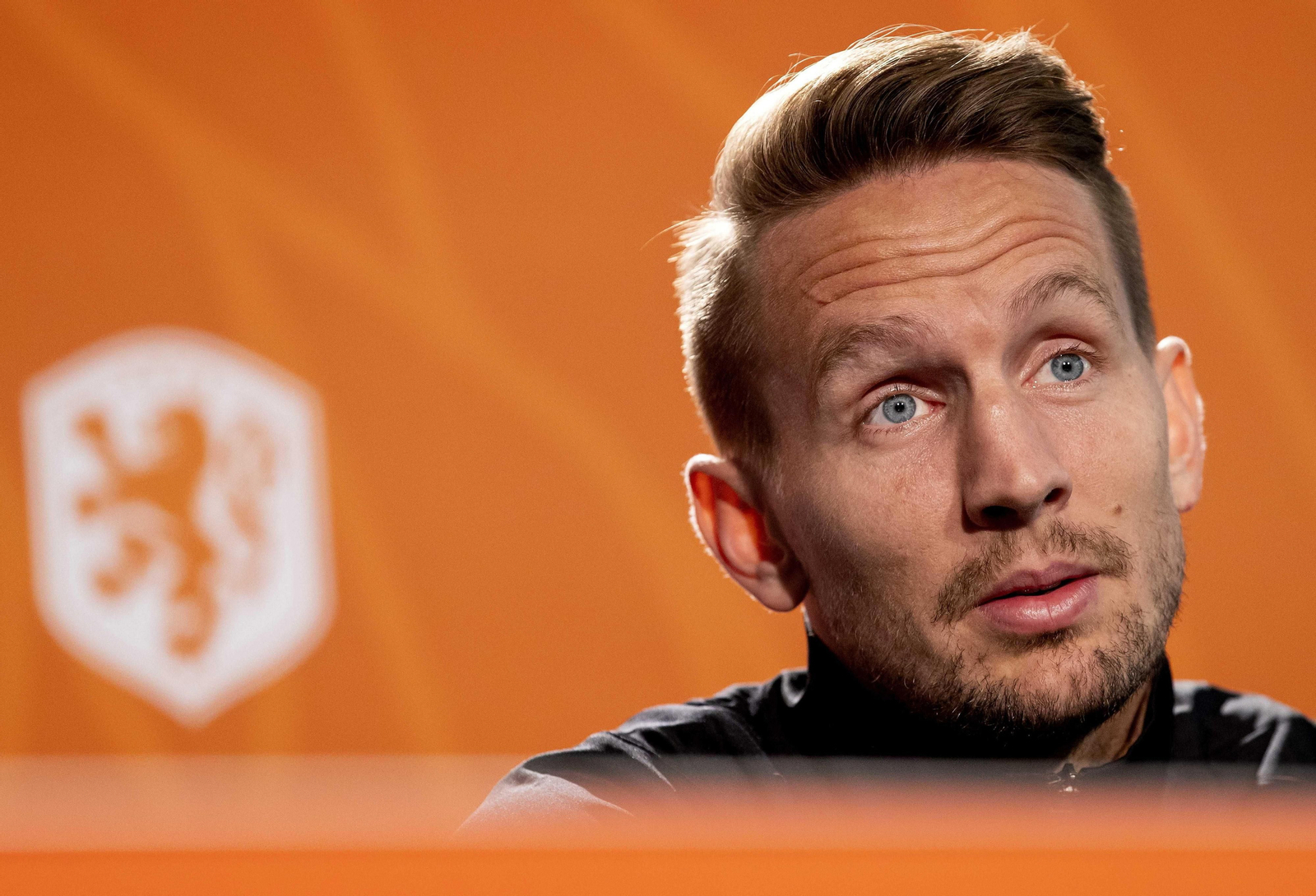 Luuk de Jong, durante su rueda de prensa en Ámsterdam.
