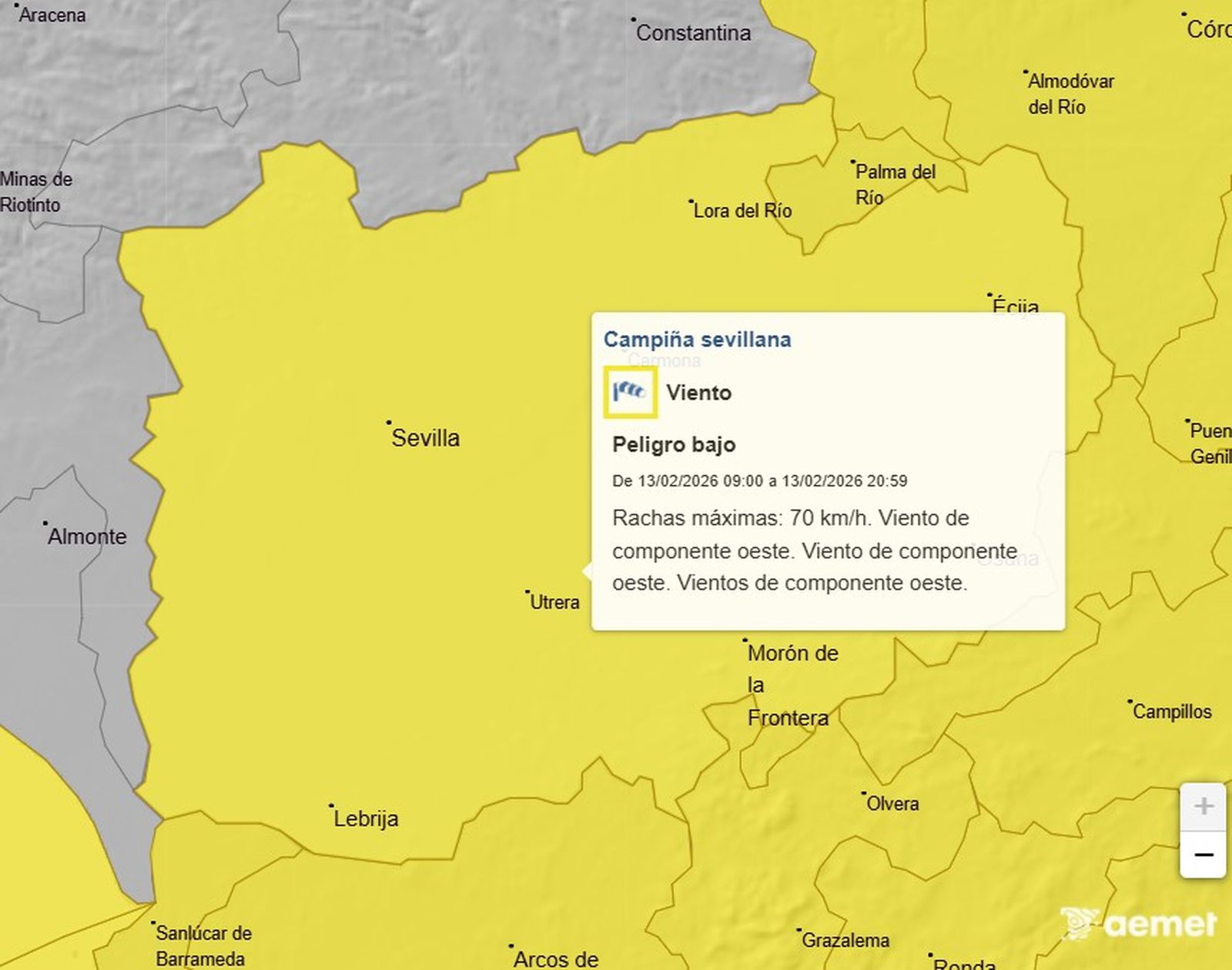 Aviso amarillo por viento en Sevilla este viernes