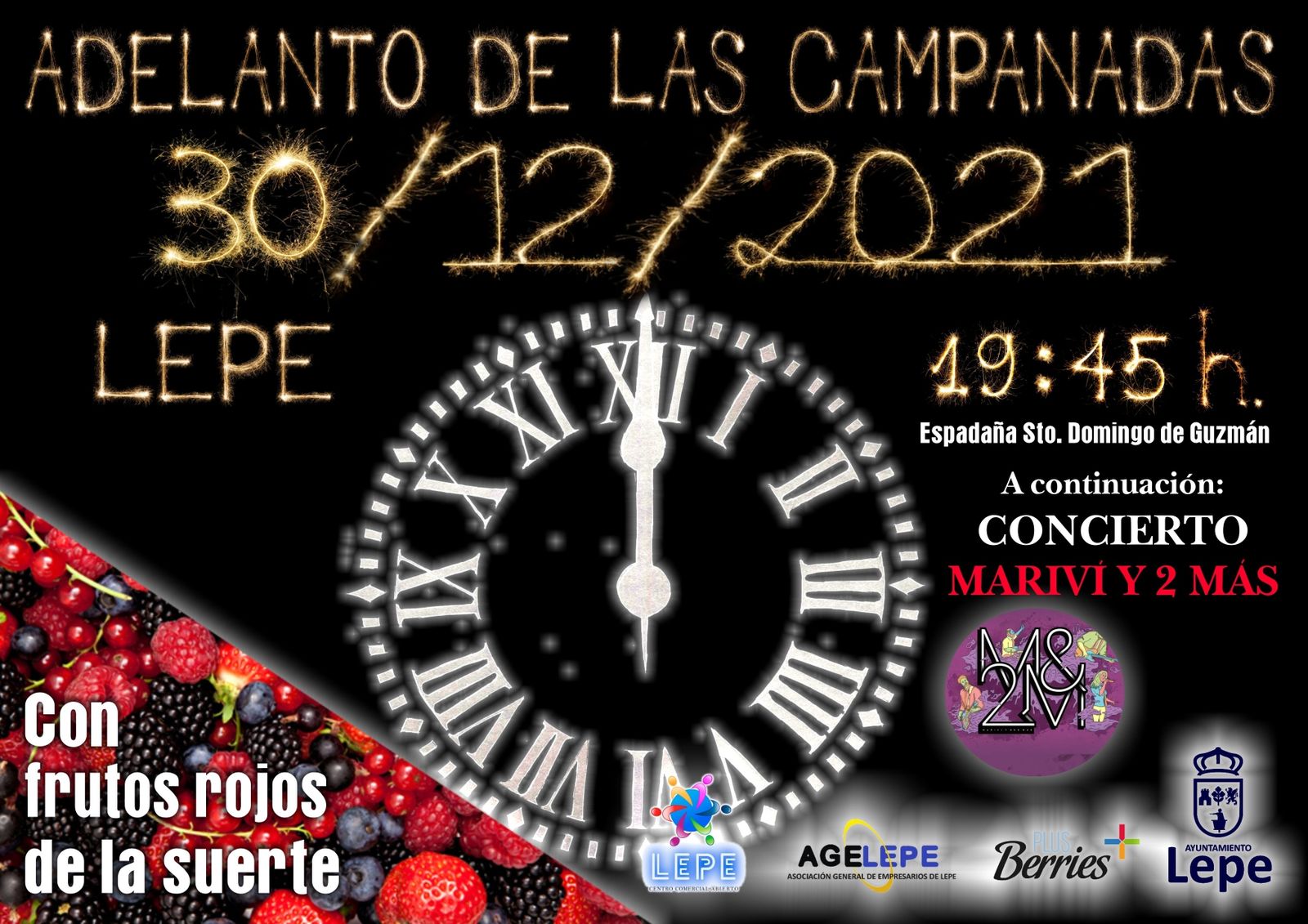 Anuncio del adelanto de las campanadas de Fin de Año que organiza el Ayuntamiento de Lepe.