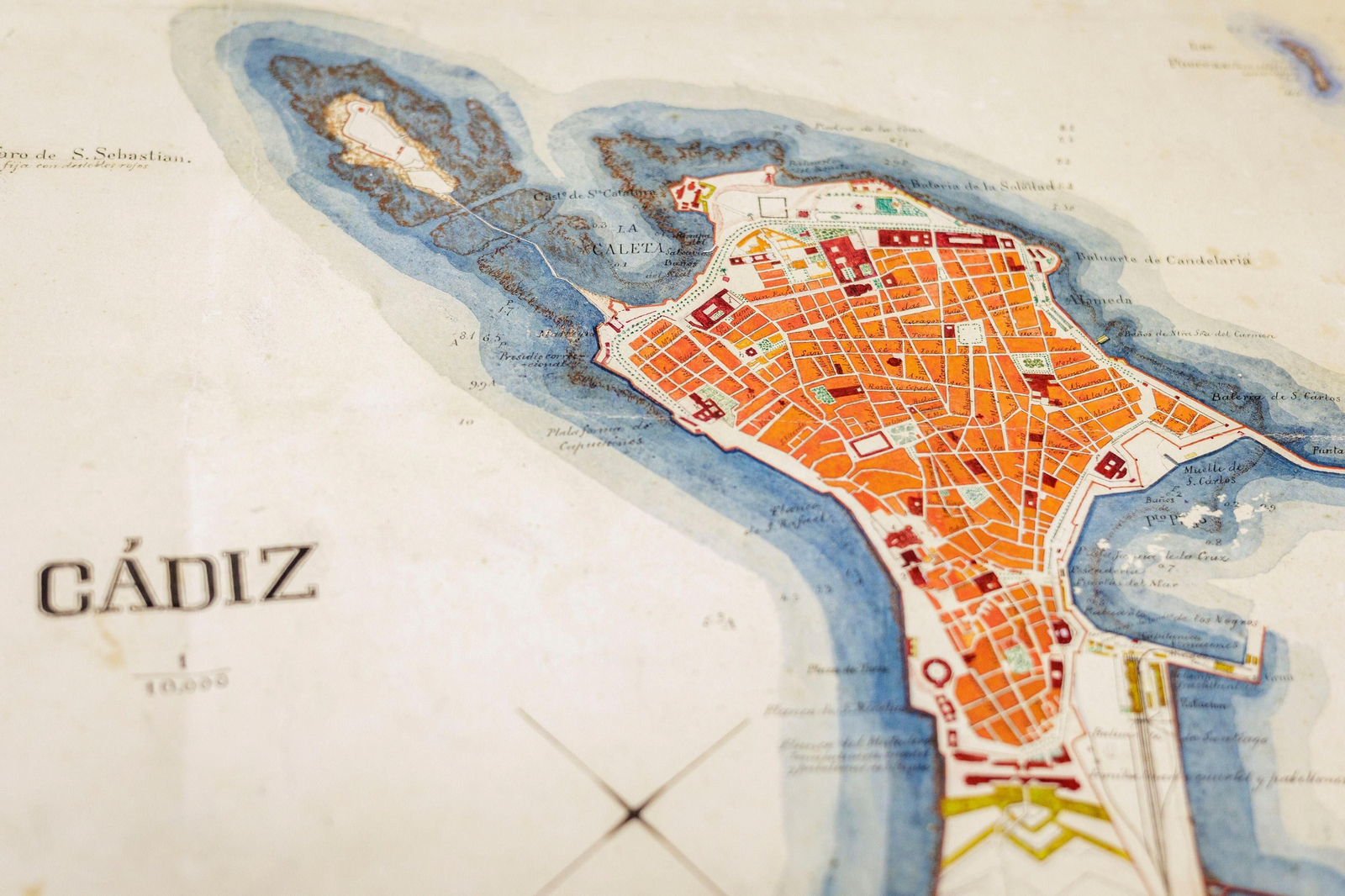 Mapa de los contornos de Cádiz en el s. XIX.