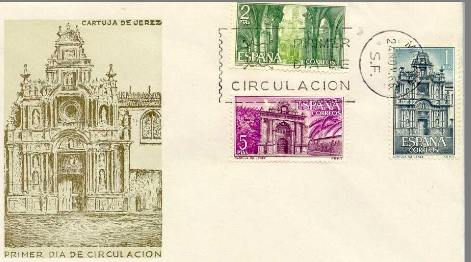 Serie filatélica dedicada a la Cartuja de Jerez, 1966.