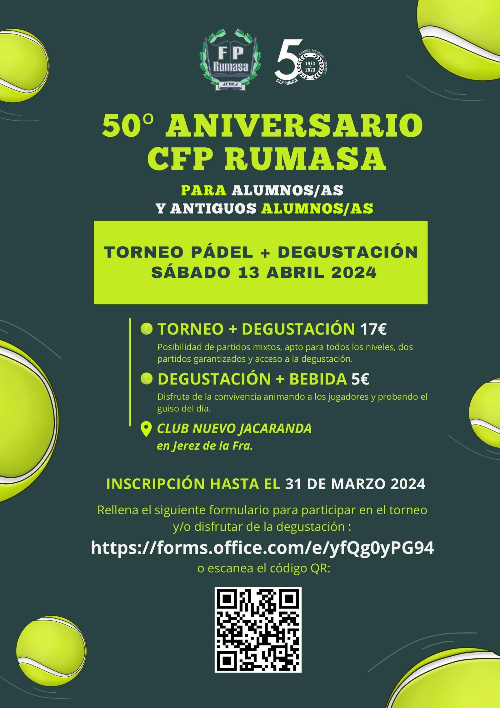 Detalle del cartel del torneo de pádel del 50 aniversario del Centro de Formación Profesional Rumasa.