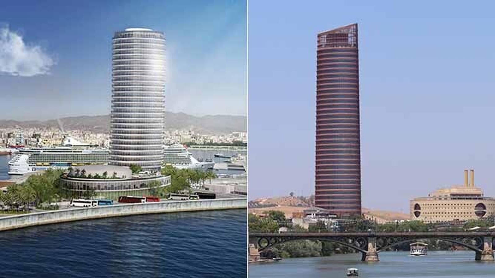 Recreación de la torre en Málaga y la Torre Sevilla.