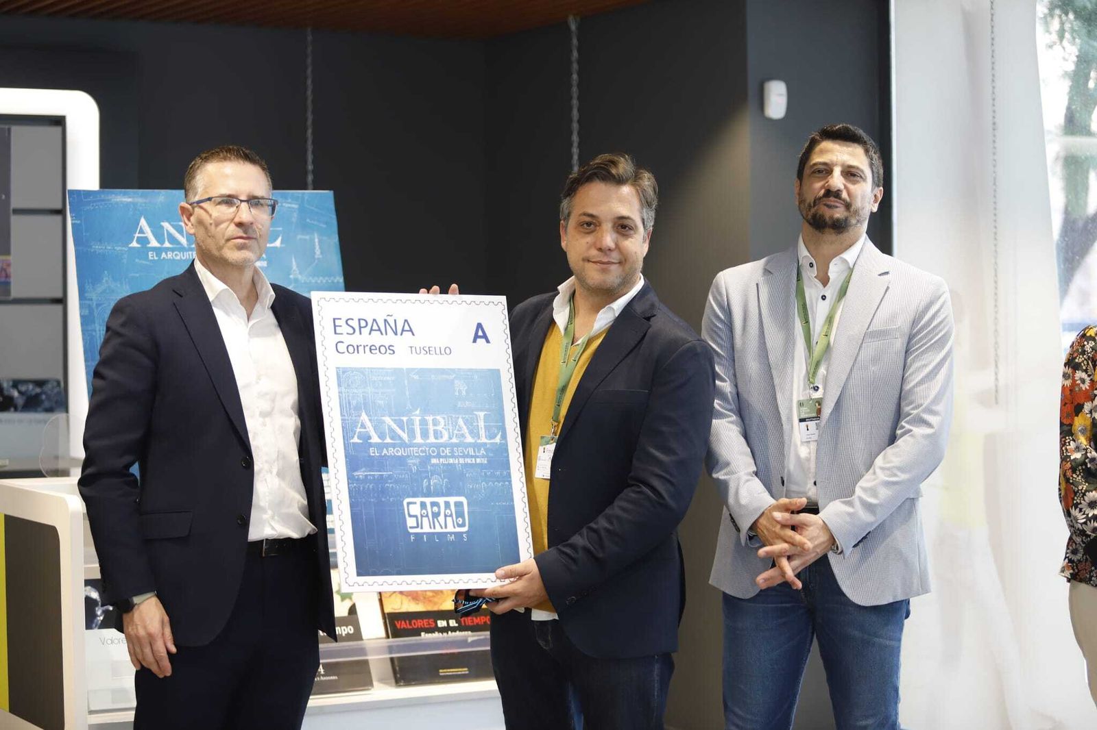 Presentación del sello de la película en Huelva.