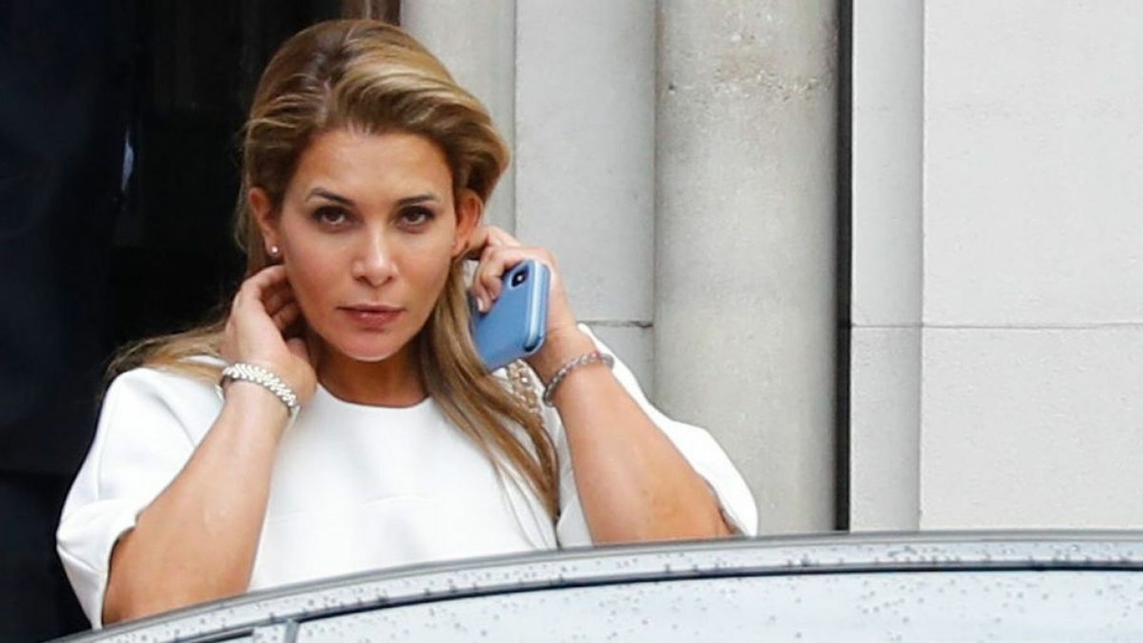 Haya de Jordania, llegando a la vista preliminar del juicio por la custodia de sus hijos, el pasado martes.