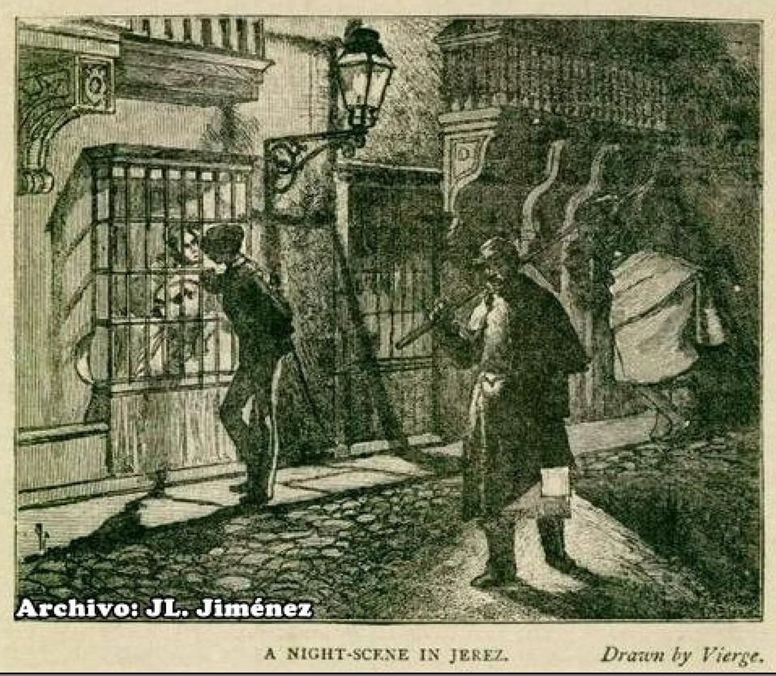 Escena nocturna en Jerez por Daniel Vierge. Se observa el rebaje en el lateral de la ventana. Escena nocturna en Jerez por Daniel Vierge. Se observa el rebaje en el lateral de la ventana.