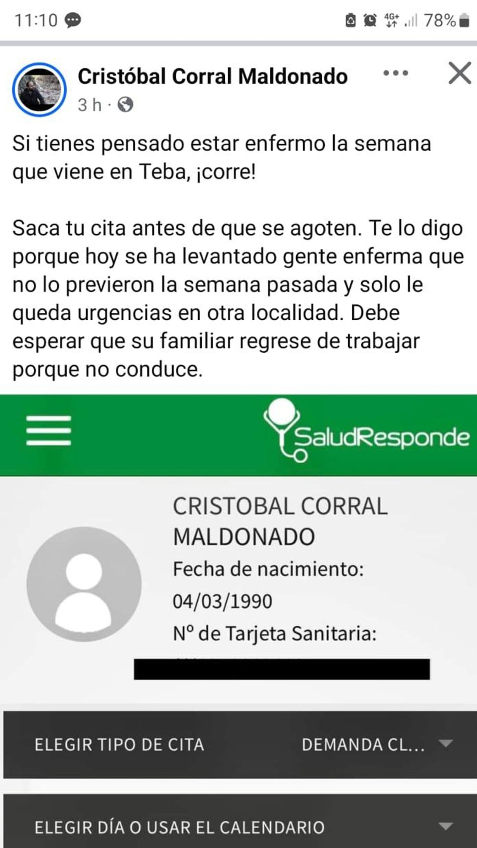 Comentario del alcalde en Facebook.