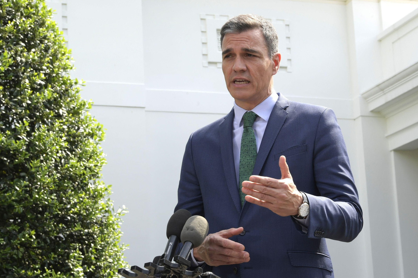 Pedro Sánchez, en rueda de prensa, tras reunirse con Biden.