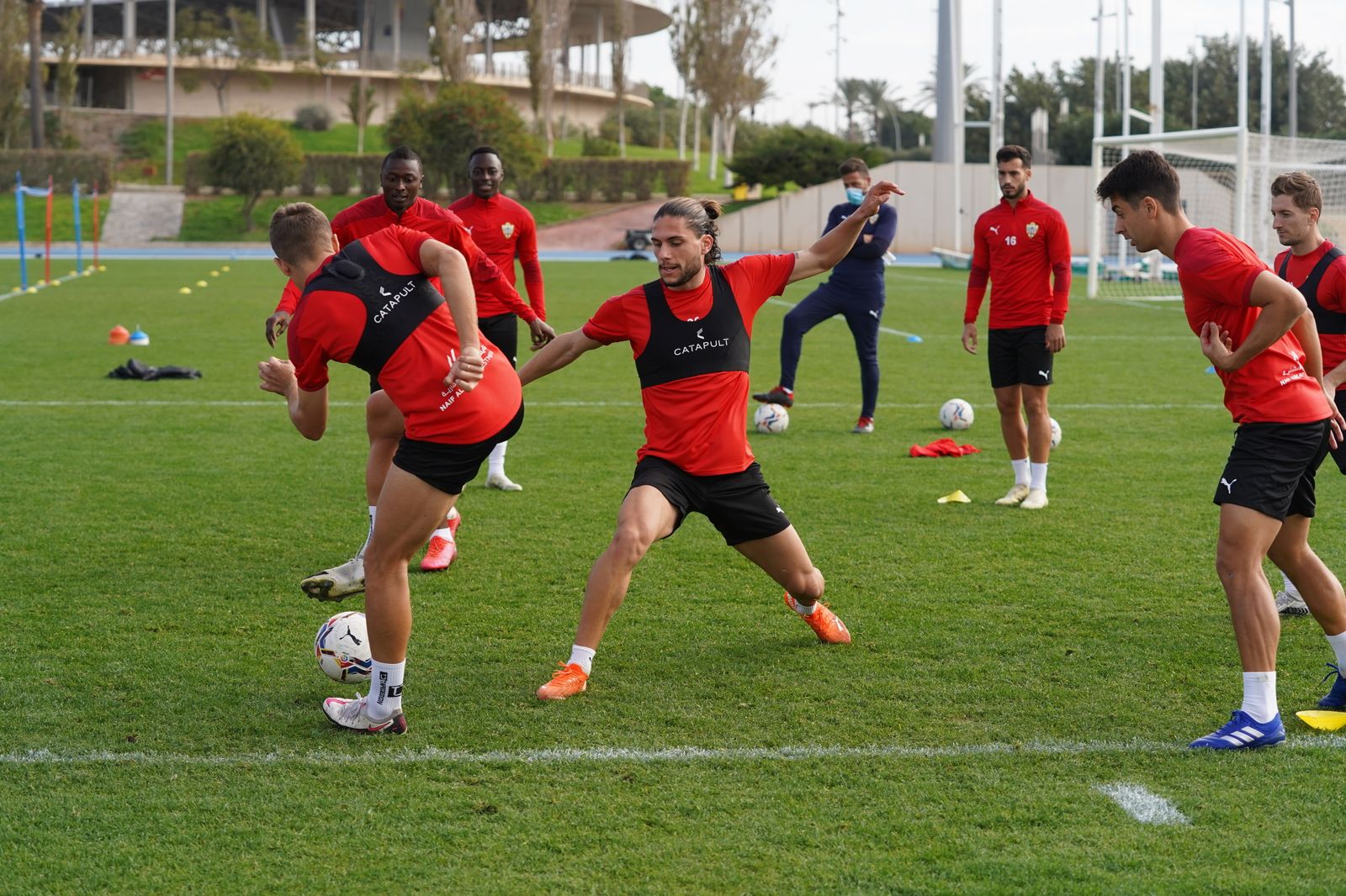 Rondo en el entrenamiento de esta mañana.