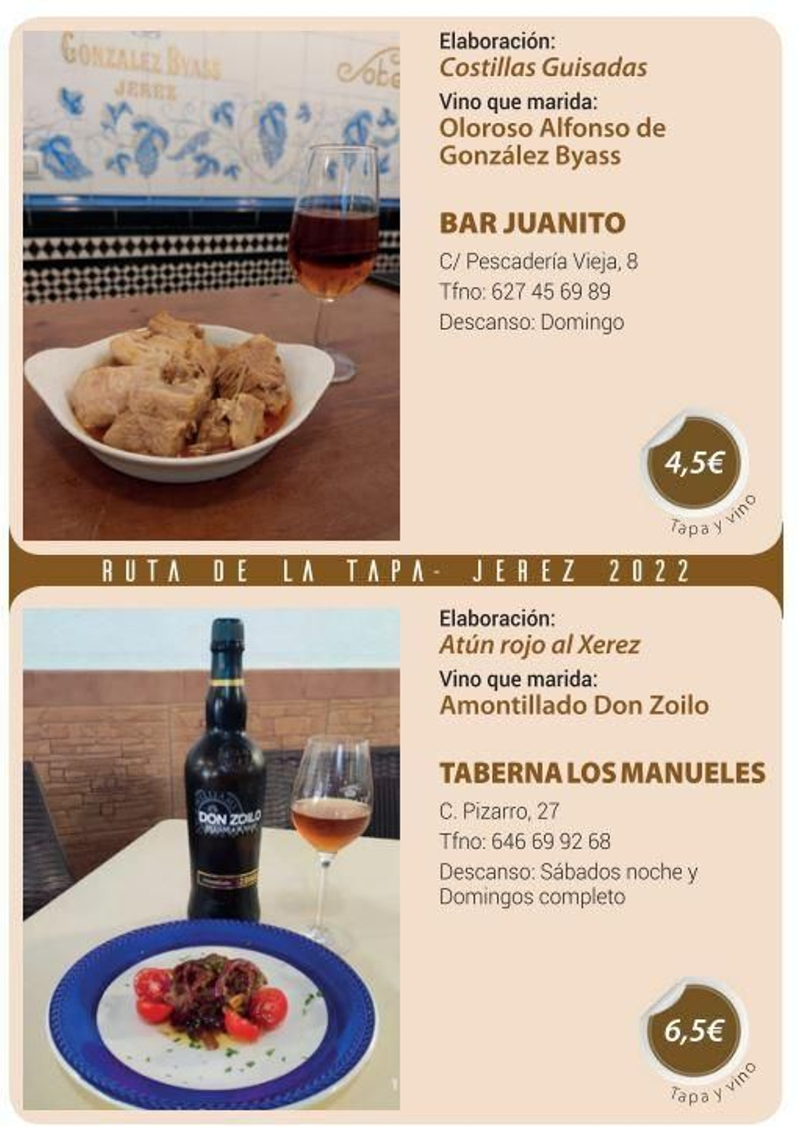 Ruta de la Tapa 'DesTapa Jerez': establecimientos, tapas maridadas y precios