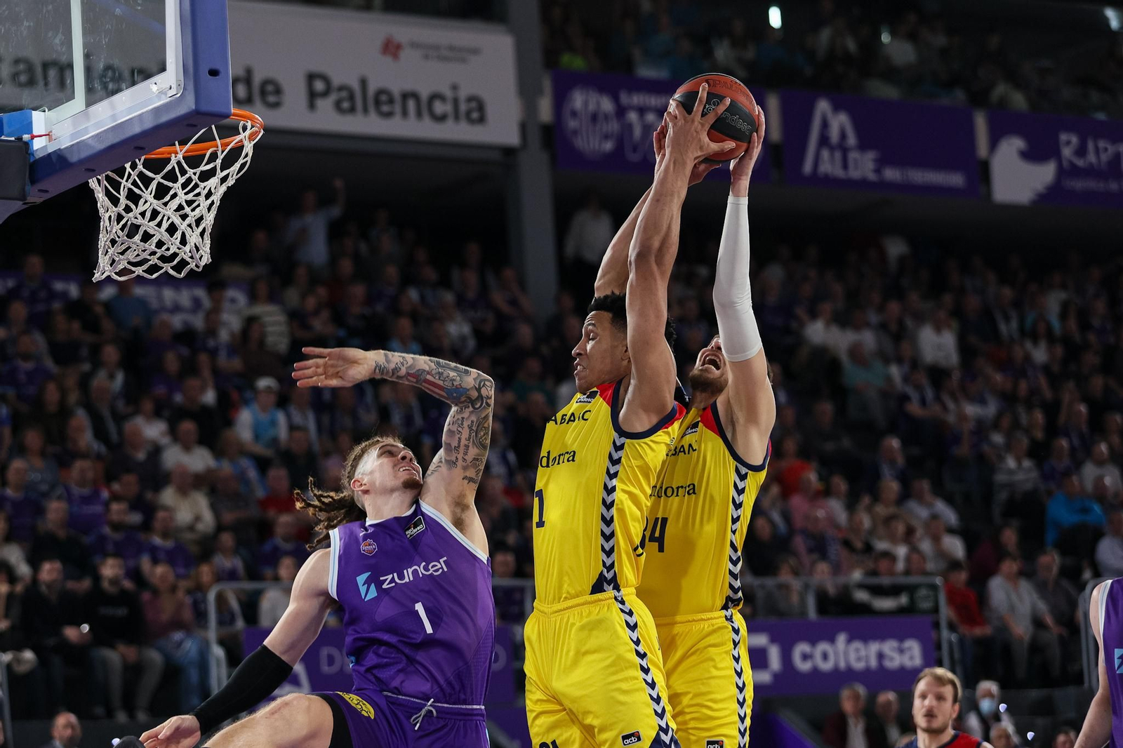 Tyson Pérez captura un rebote.