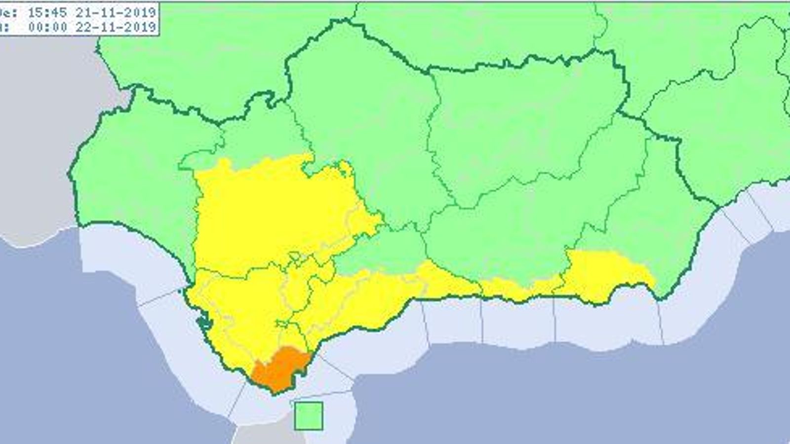 Aviso Amarillo por lluvias de la Aemet.