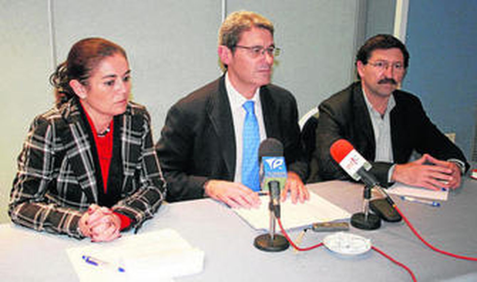 Silvia Gómez (IP), Ignacio García de Quirós (PSOE) y Julio Acale (IU), ayer en una comparecencia conjunta.