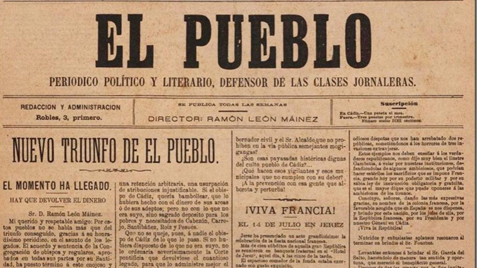 Cabecera del periódico El Pueblo, dirigido por Mainez.