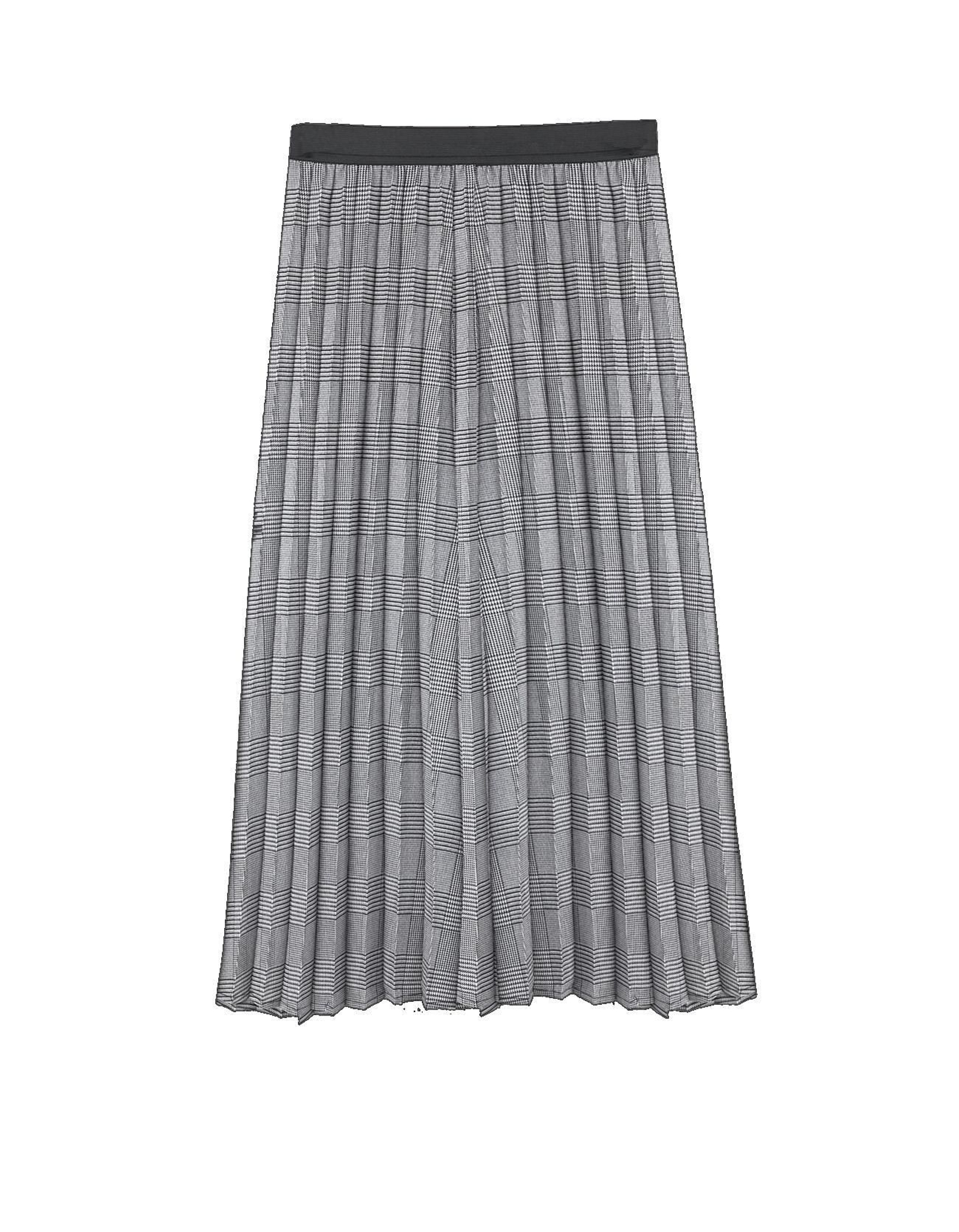 Falda midi plisada de cuadros, de Stradivarius.