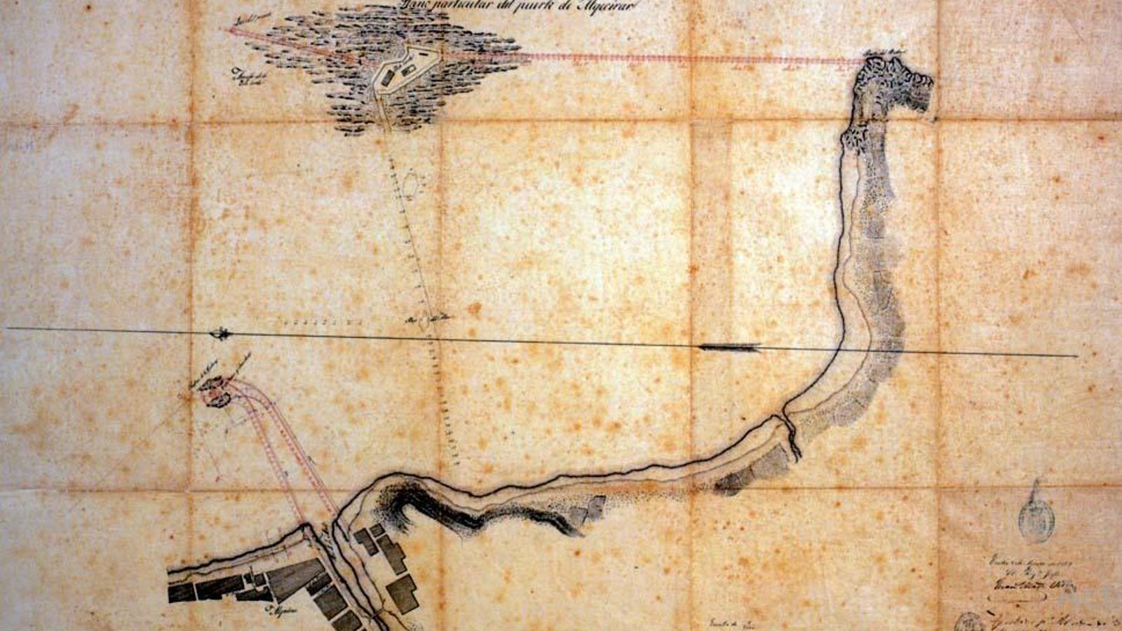 Plano con las principales obras propuestas en el proyecto elaborado por Juan Martínez Villa de 1859.