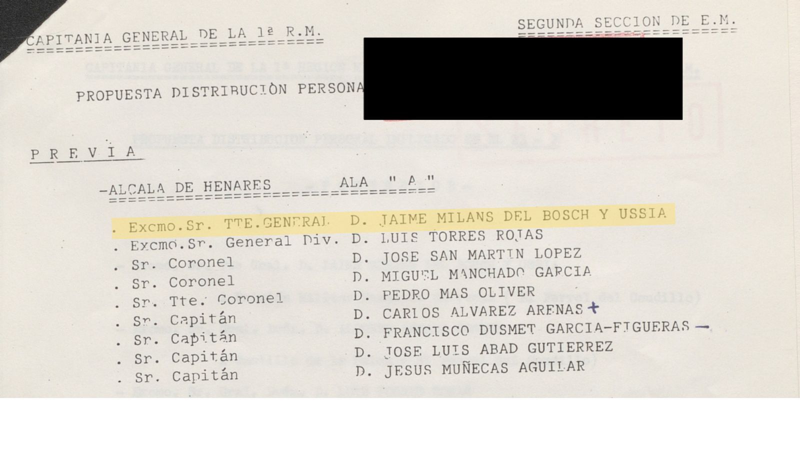 Reclusión previa al fallo del 23-F para Milans del Bosch.
