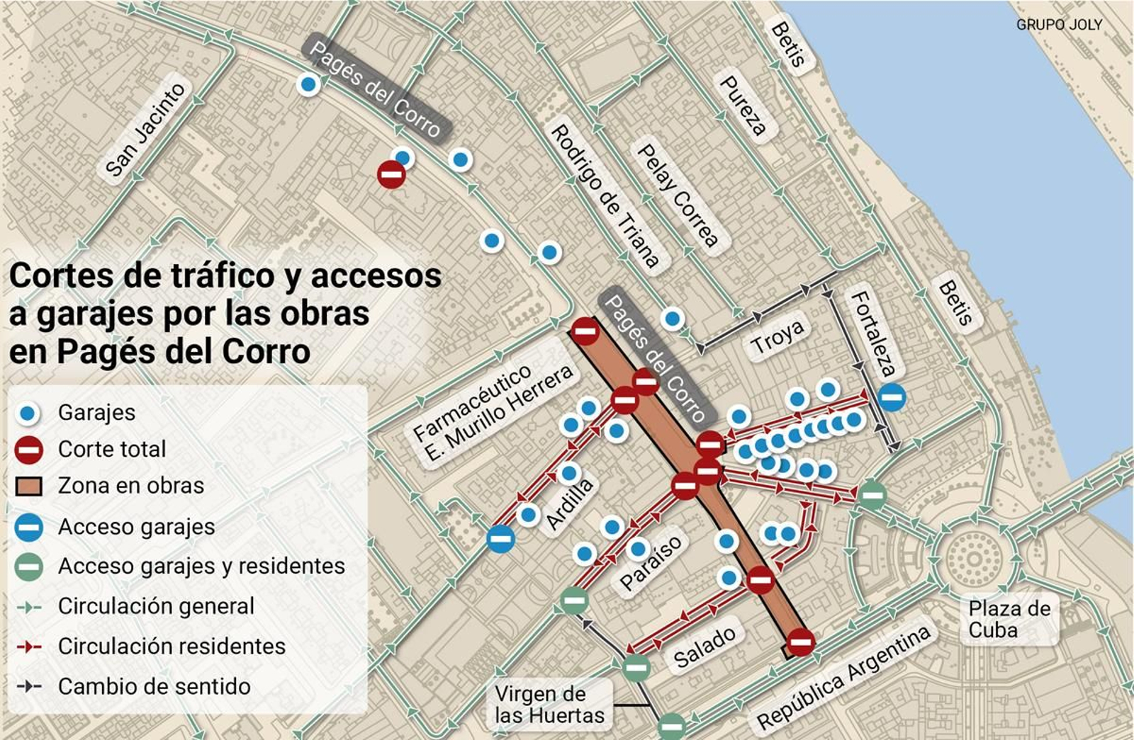 Cortes y desvíos en Pagés del Corro