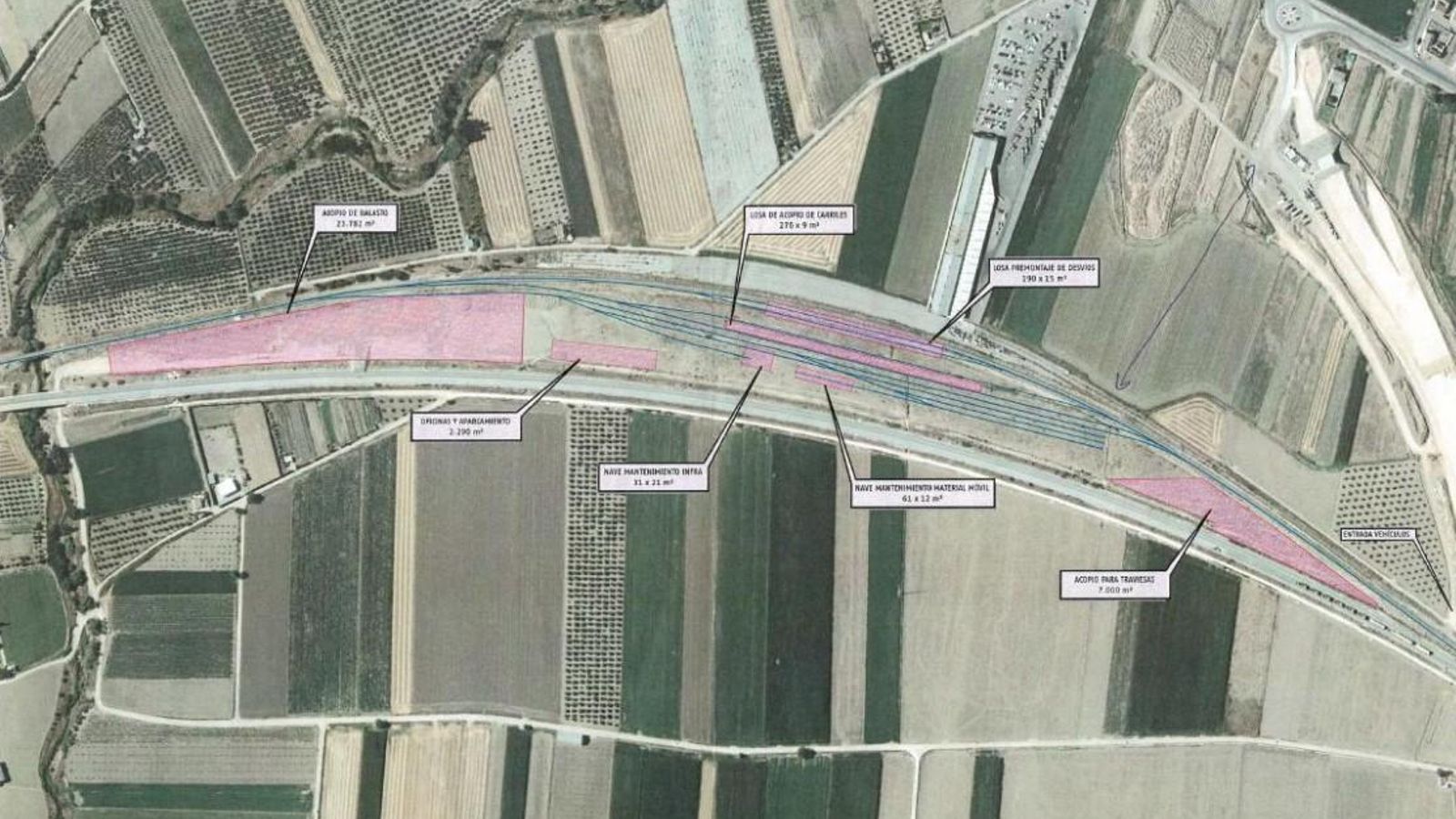 Mapa de situación de la futura base de mantenimiento de Adif en Pinos Puente