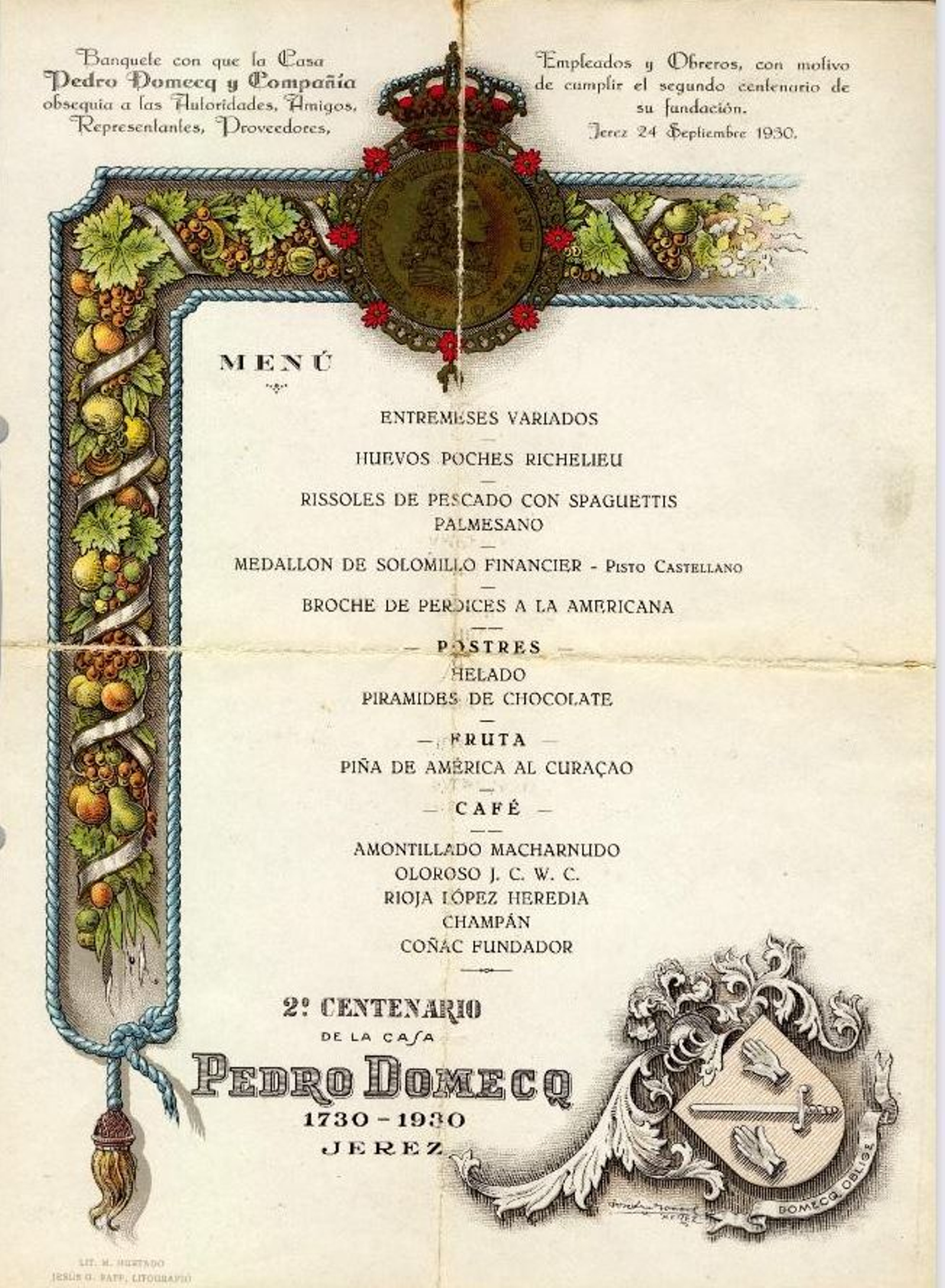Banquete ofrecido por Pedro Domecq a sus empleados en 1930.