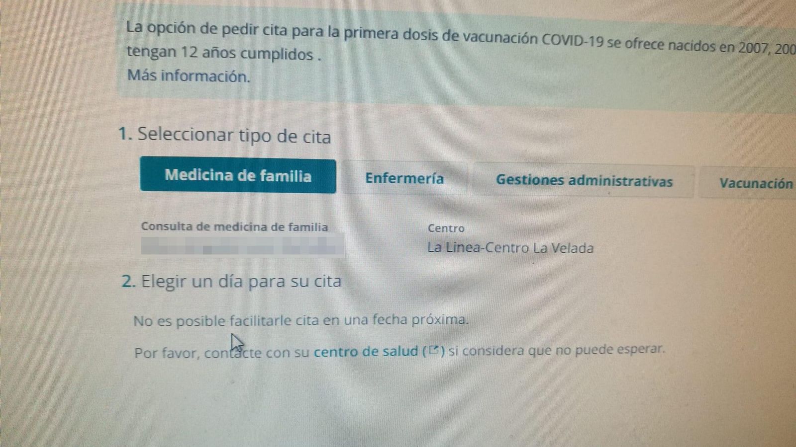 Captura de un usuario de La Velada que no ha podido conseguir cita a través de Clicsalud+. Captura de un usuario de La Velada que no ha podido conseguir cita a través de Clicsalud+.