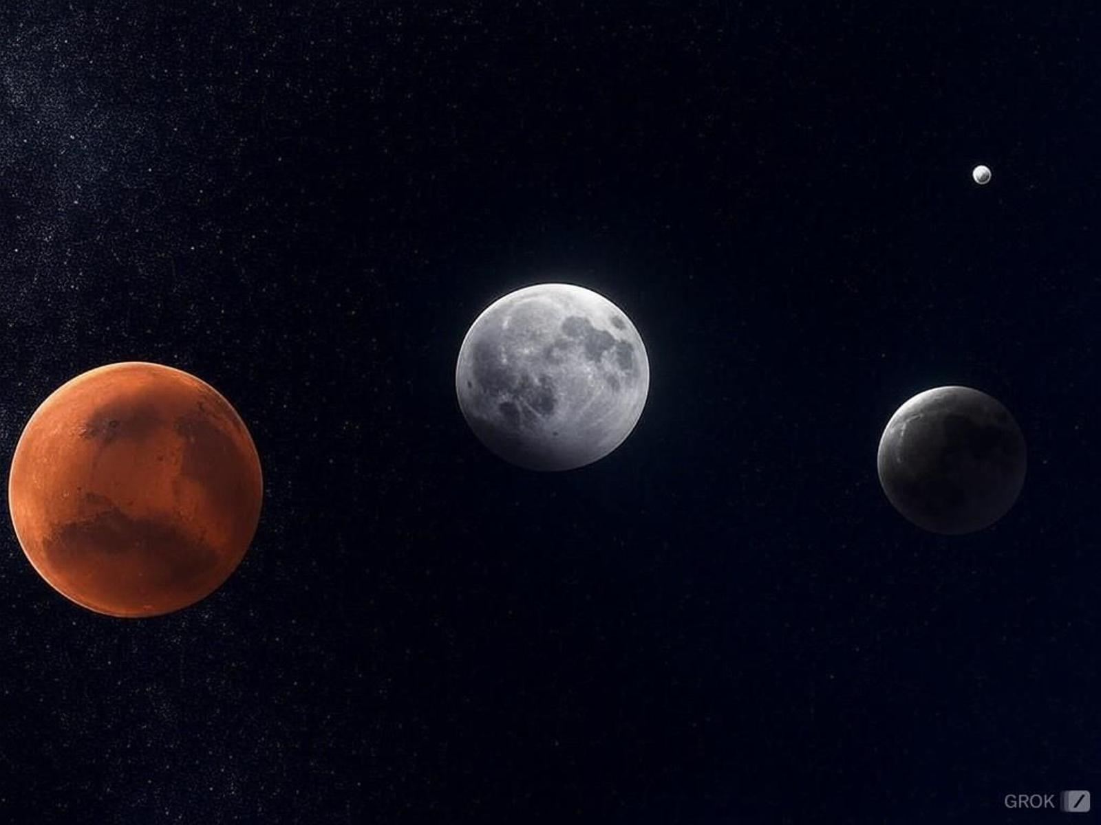 Montaje con Mercurio, Marte y la Luna