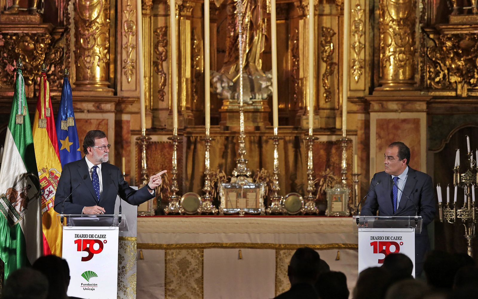 El presidente del Gobierno, Mariano Rajoy, ayer durante el coloquio moderado por el director de 'Diario de Cádiz', David Fernández.