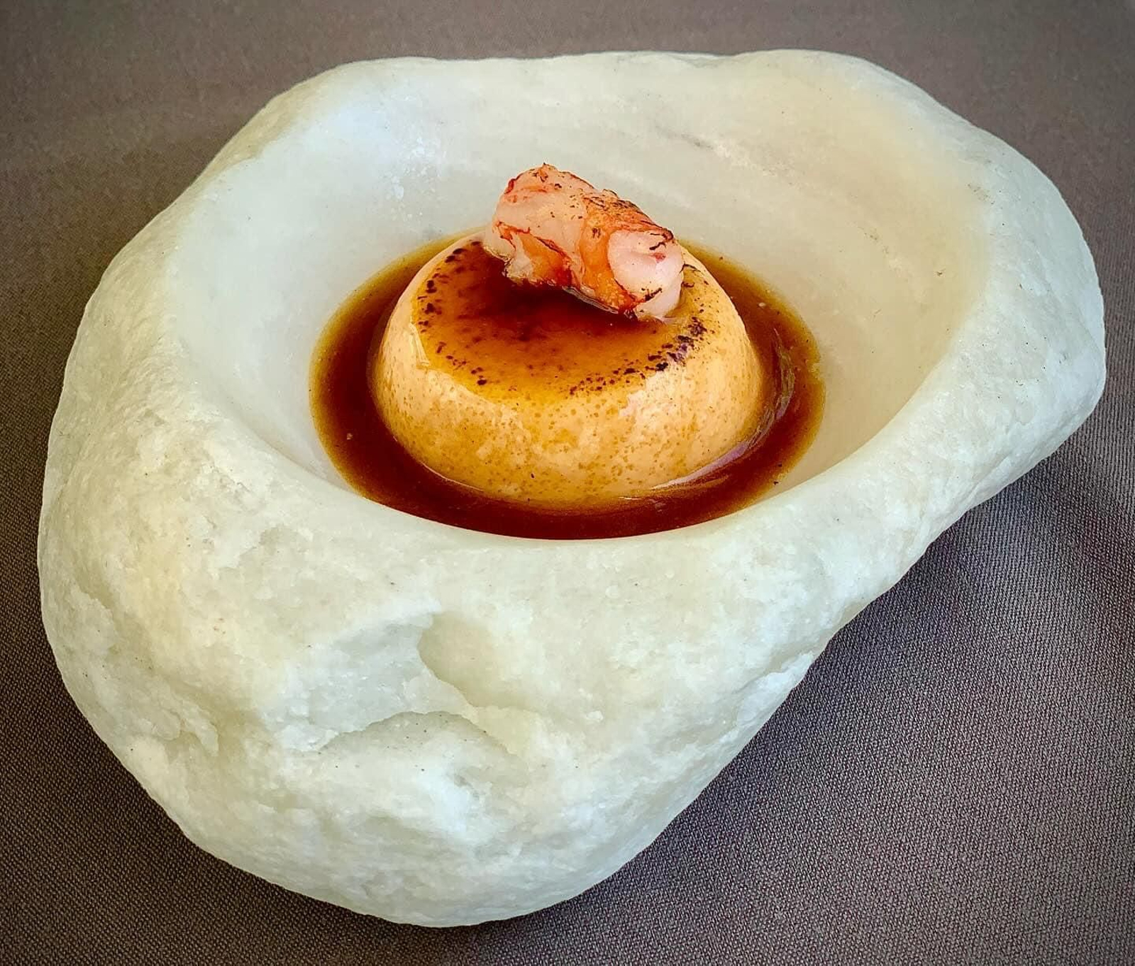 Flan de carabinero y jugo de pimiento rojo