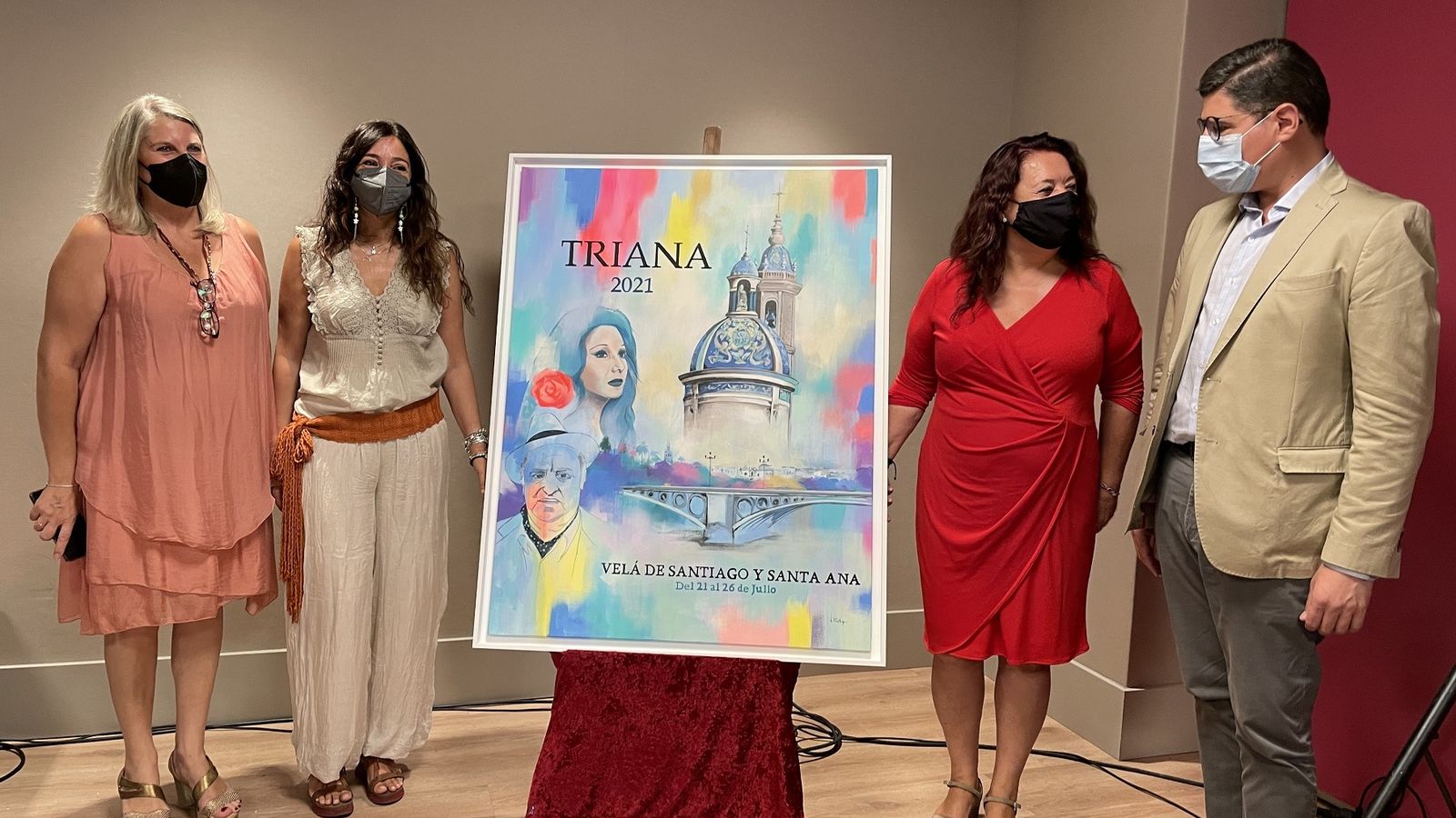 El cartel de la edición 2021 de la Velá de Santiago y Santa Ana es obra de la cartelista Nuria Postigo.