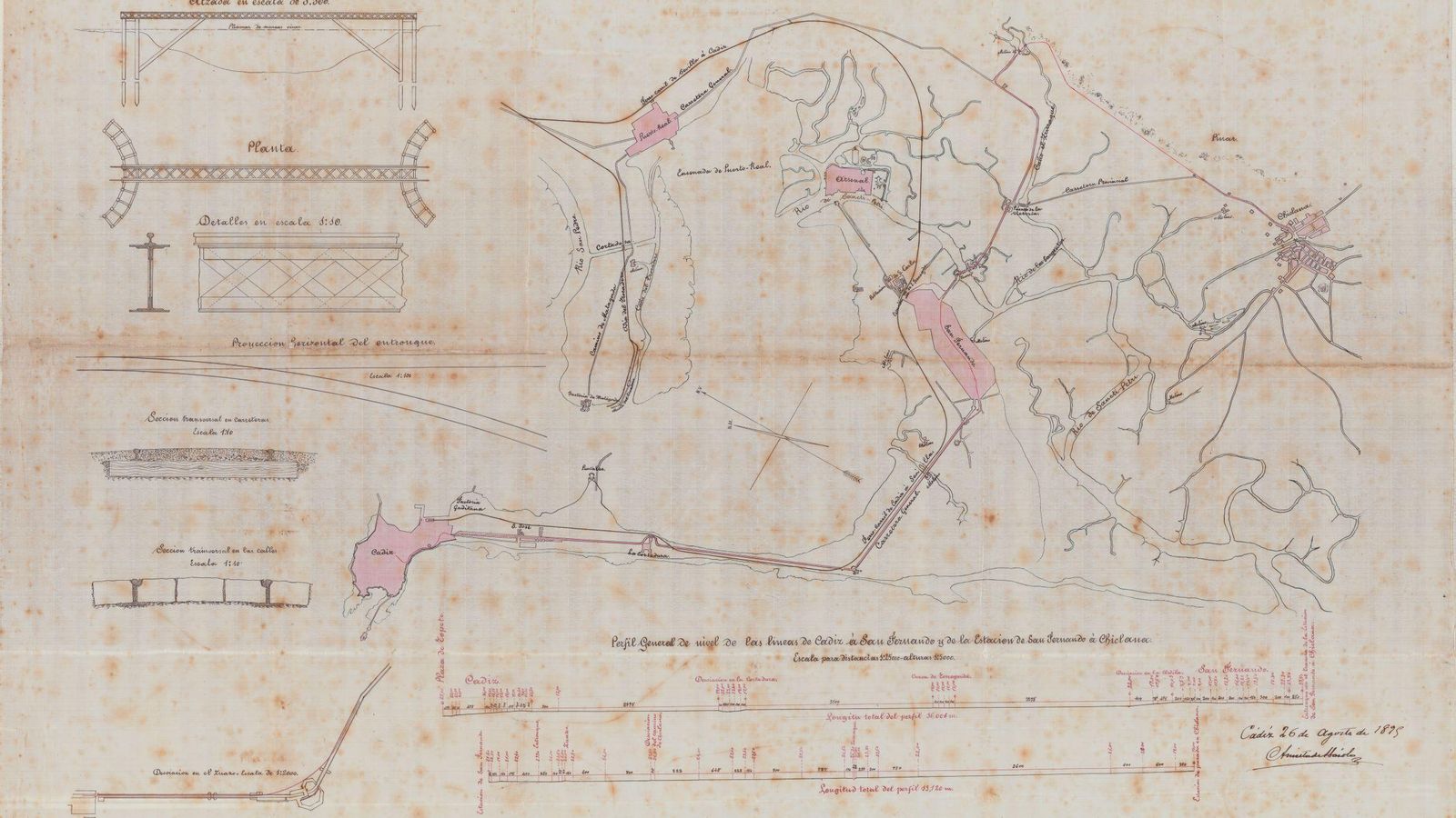 Mapa del trazado del tranvía desde Cádiz hasta Chiclana.
