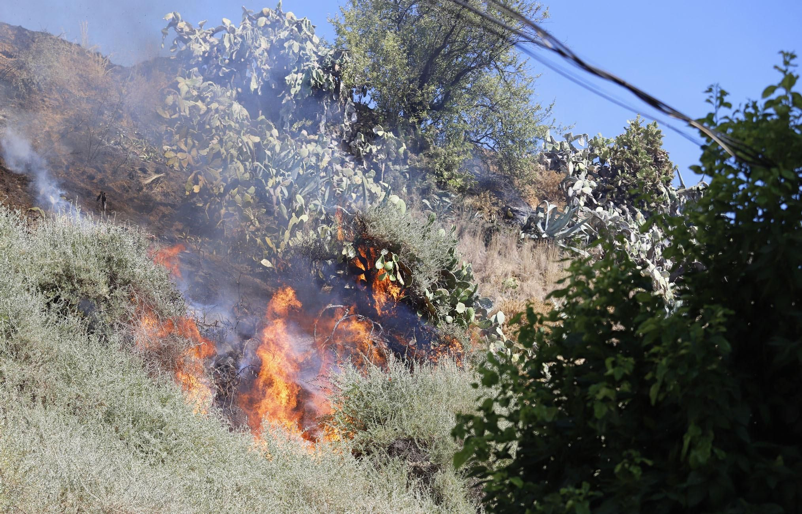 Imágenes del espectacular incendio en las laderas del Conquero