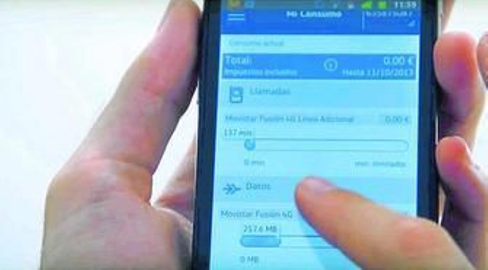 Pantalla de la 'app' que muestra el consumo de una línea Movistar.