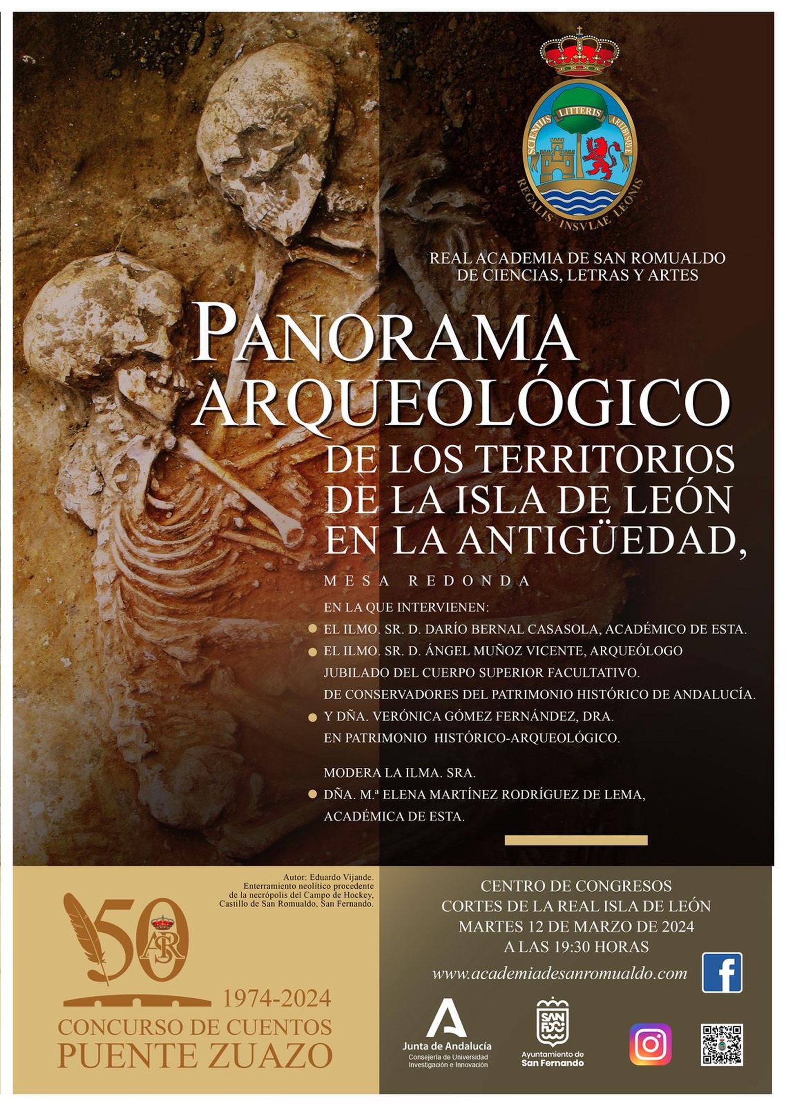Cartel de la mesa redonda sobre arqueología de la Academia de San Romualdo.