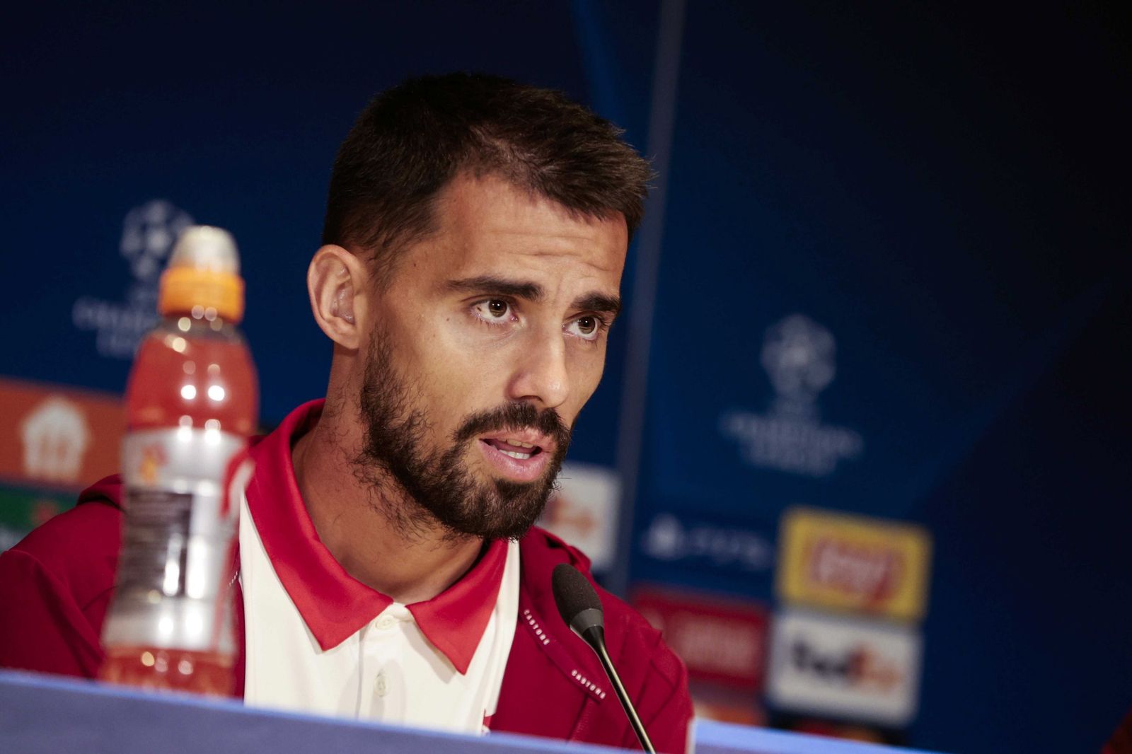 Suso, en la rueda de prensa de la Champions en Eindhoven.