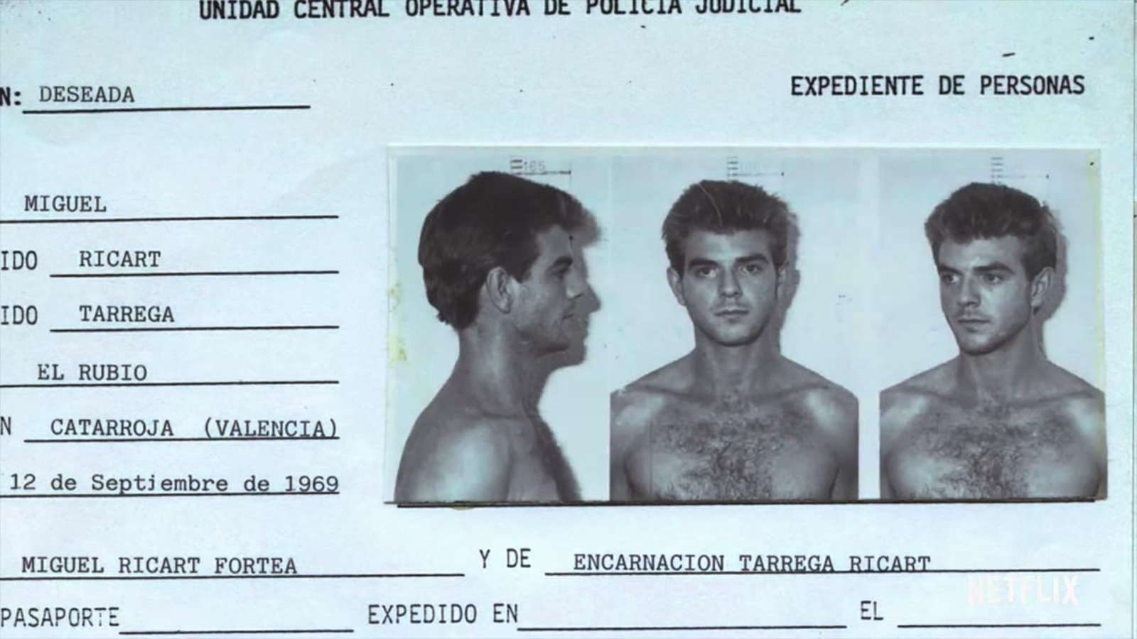Ficha policial de Miguel Ricart, único encausado y condenado por el 'Caso Alcàsser'.