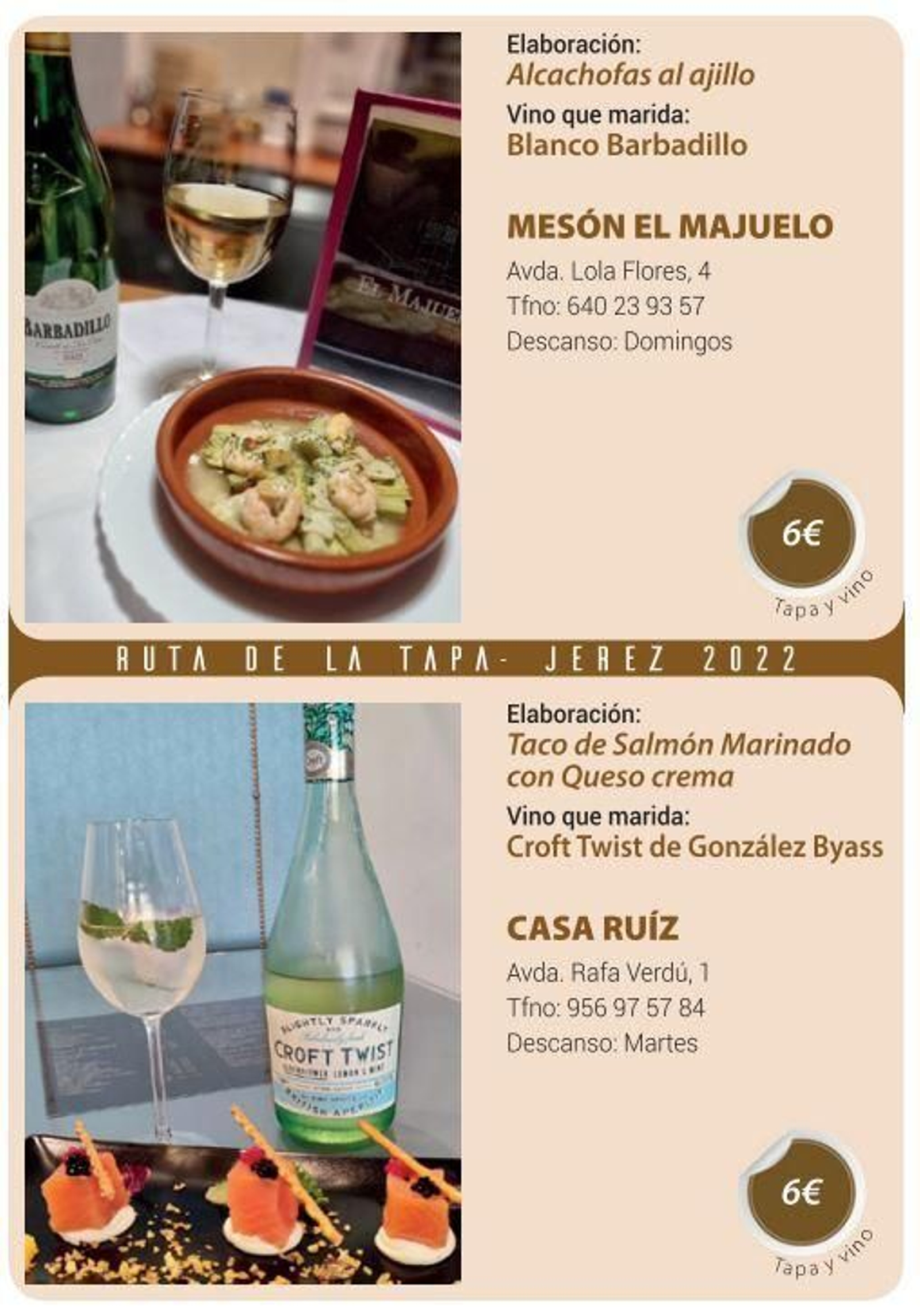 Ruta de la Tapa 'DesTapa Jerez': establecimientos, tapas maridadas y precios