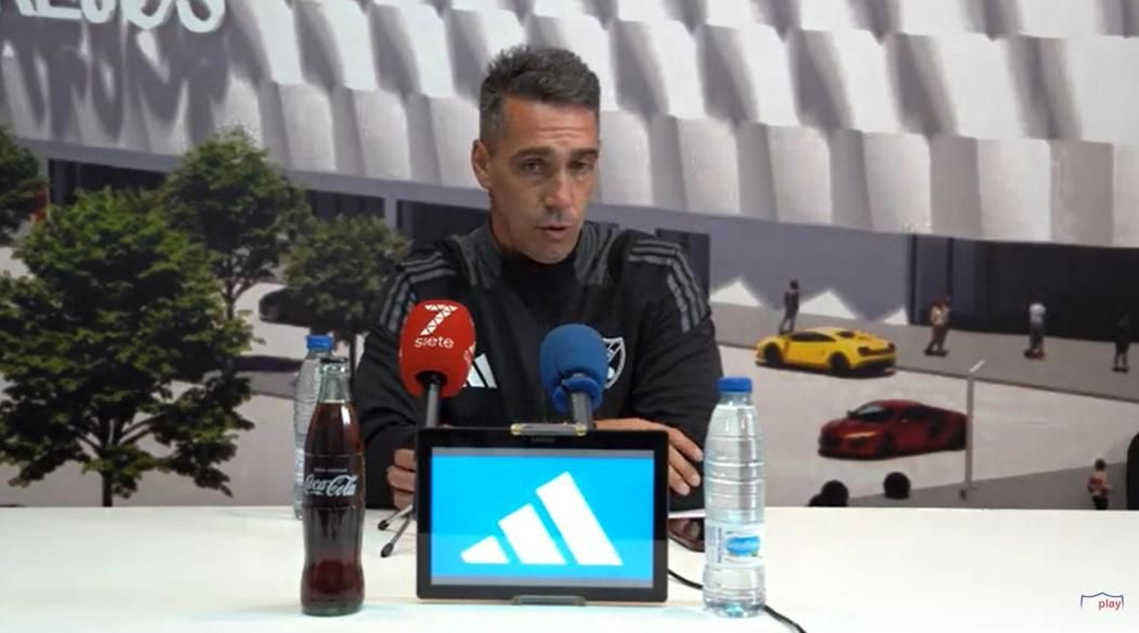 Juan Antonio Milla, en rueda de prensa tras el empate ante el UCAM Murcia.
