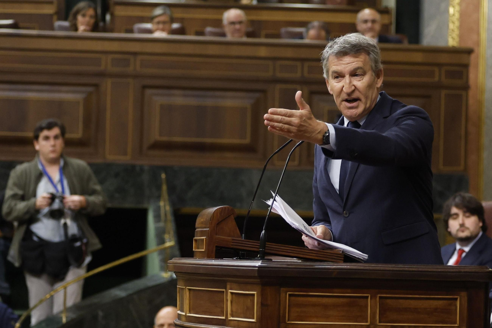 El líder del PP, Alberto Núñez Feijóo, en su intervención este miércoles en el Congreso.
