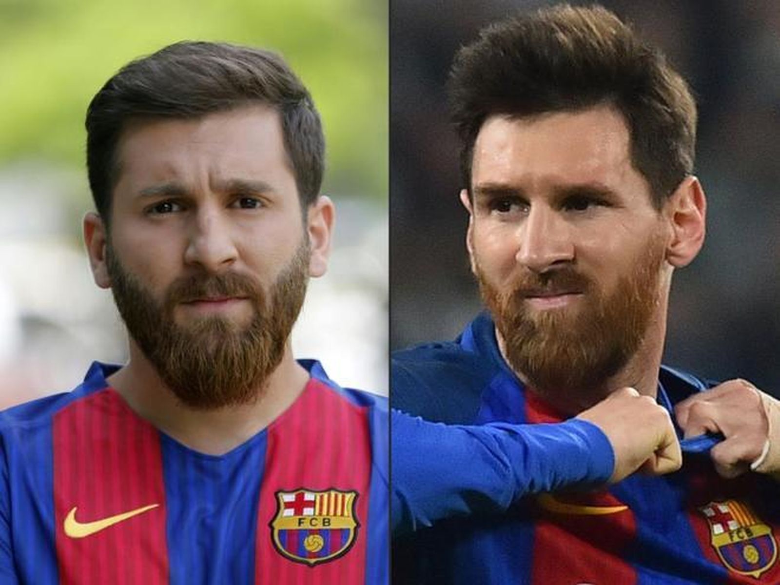 El doble de Messi, a la izquierda, y el Messi real, a la derecha.