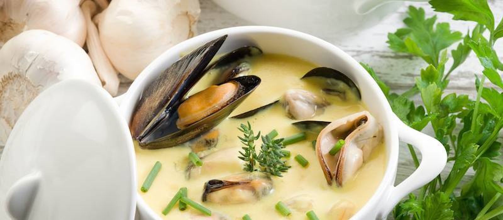 Crema de mejillones con fino.