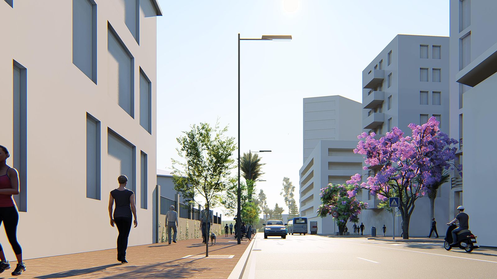 Recreación de la calle Ángel Muriel en dirección a la glorieta Arquitecto Pablo Vázquez