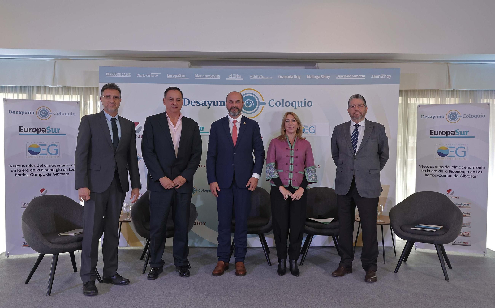 Fotos del Desayuno coloquio Nuevos retos del almacenamiento en la era de la bioenergía en Los Barrios y el Campo de Gibraltar de Europa Sur y Olivia Energy Group