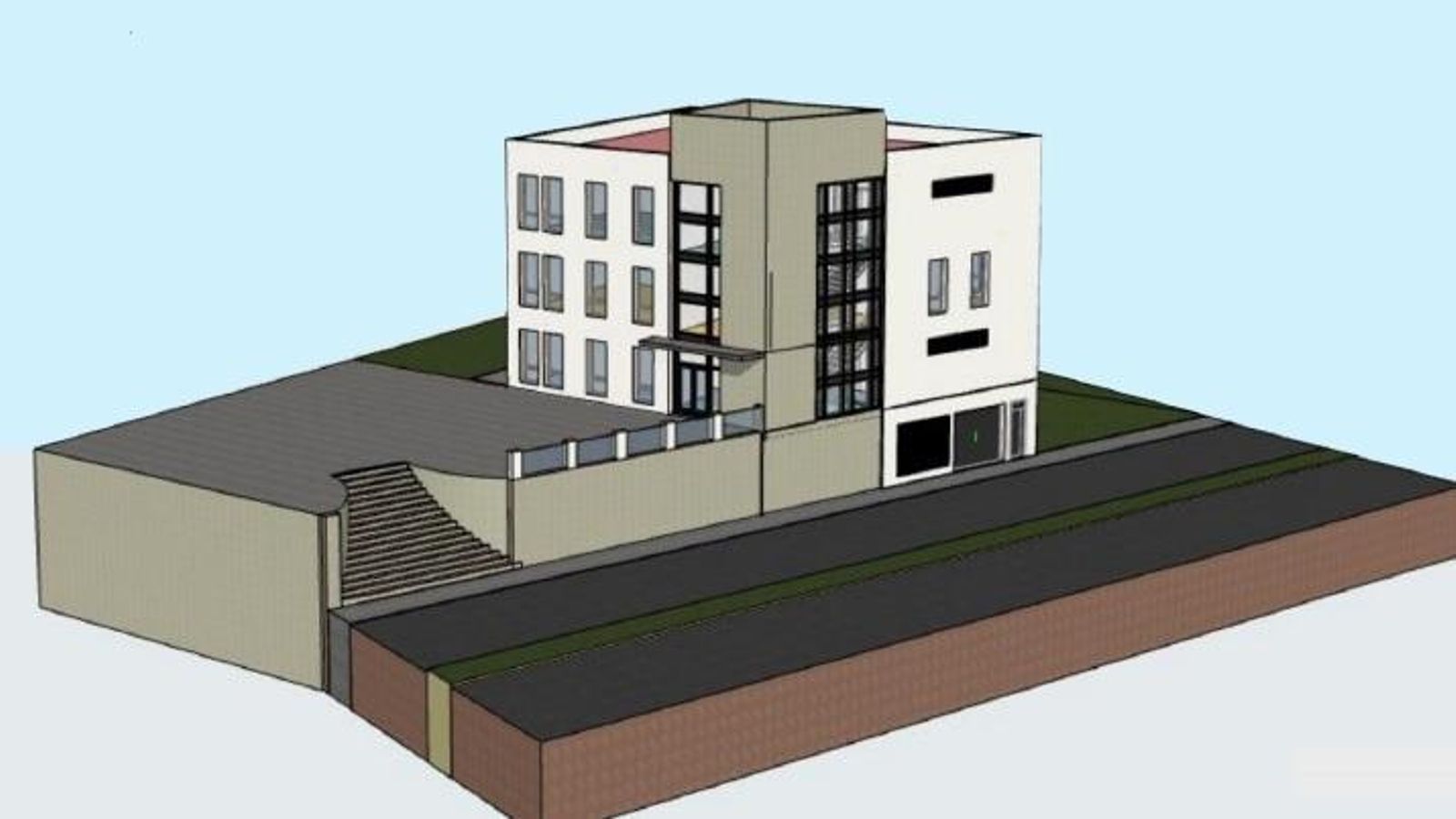 Alzado del Centro de Formación Profesional del casco urbano de San Roque. Alzado del Centro de Formación Profesional del casco urbano de San Roque.