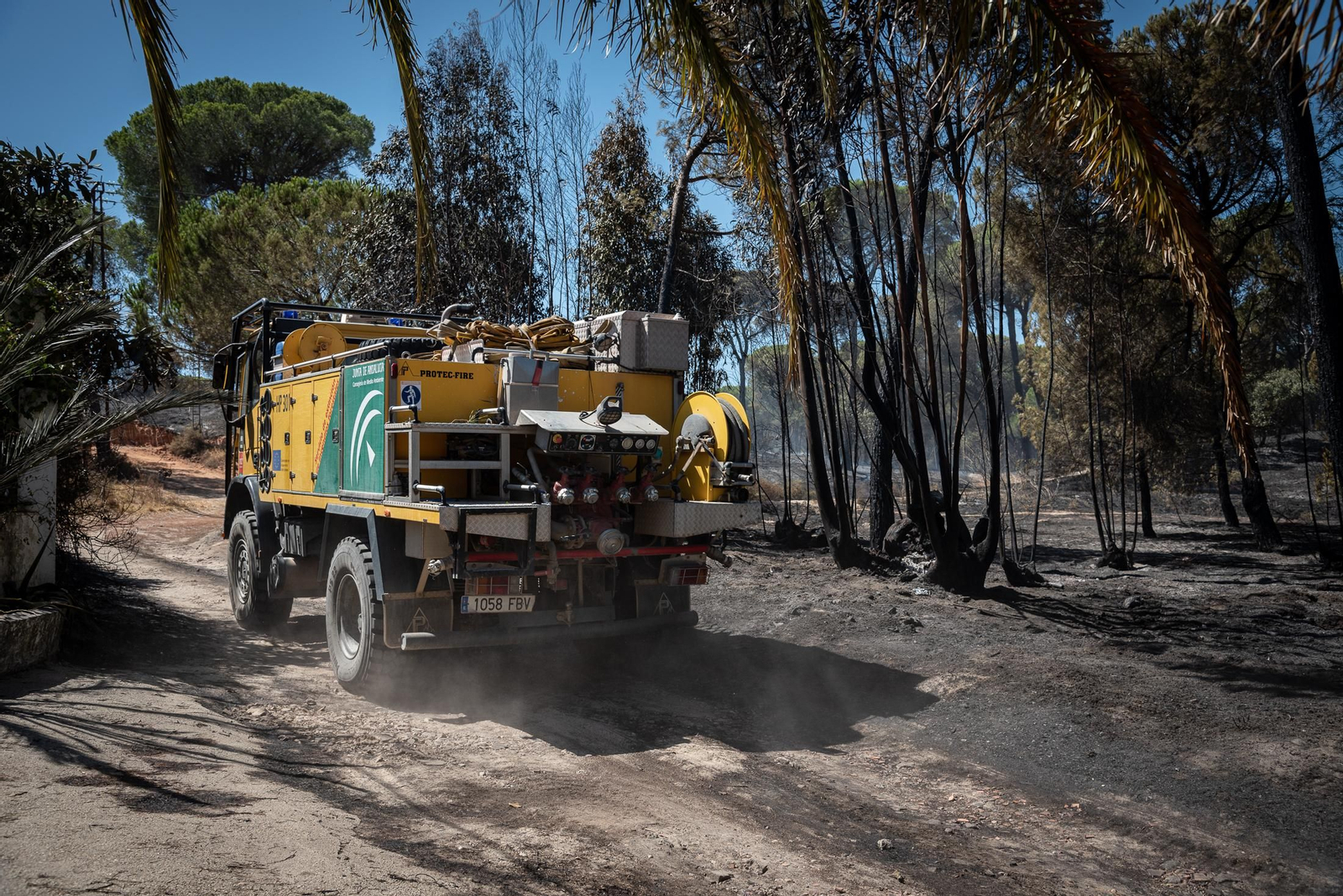 Imágenes de las labores de extinción del incendio de Bonares